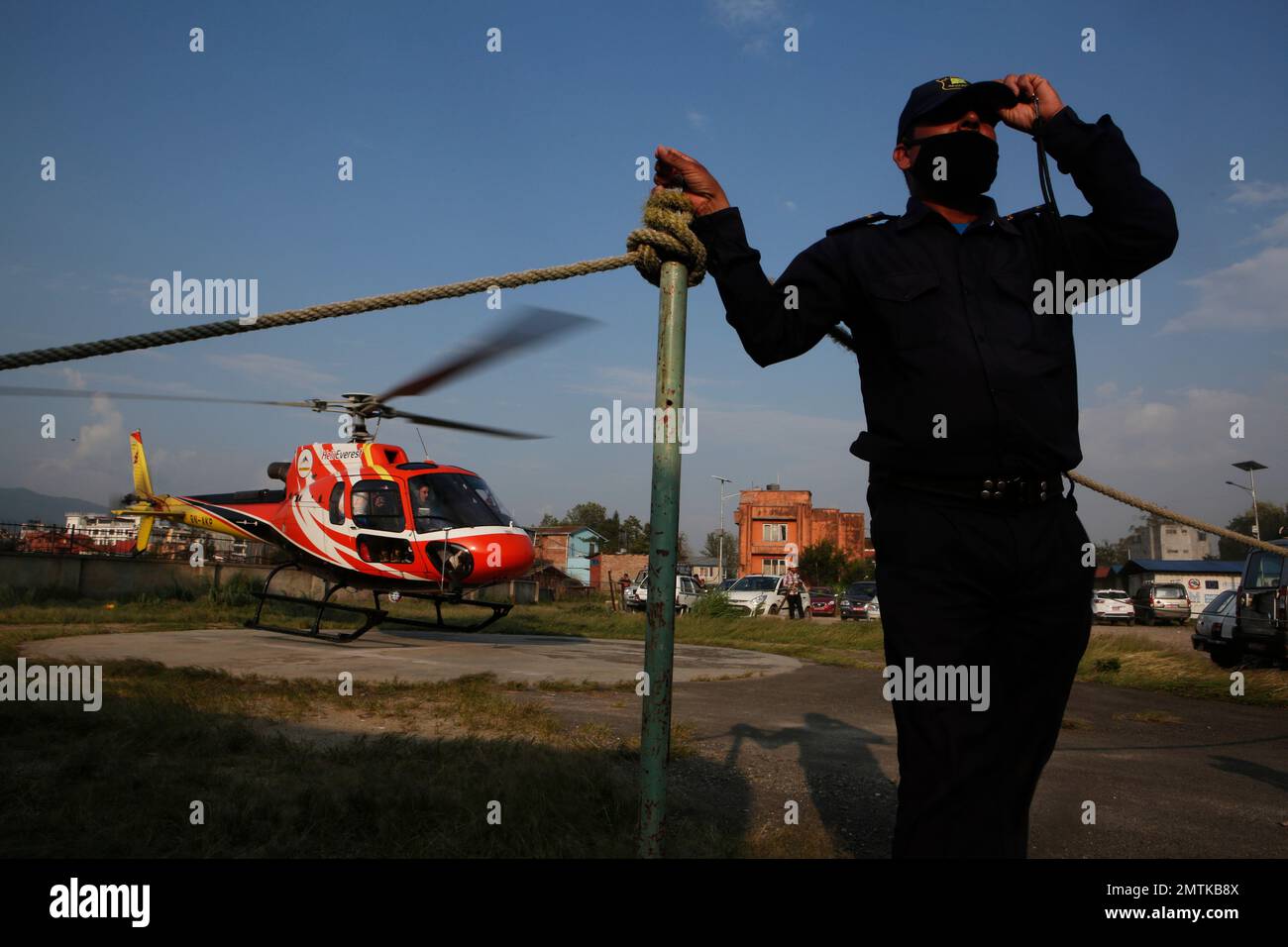 Helicopter carrying the bodies of Indian climbers arrives in Kathmandu