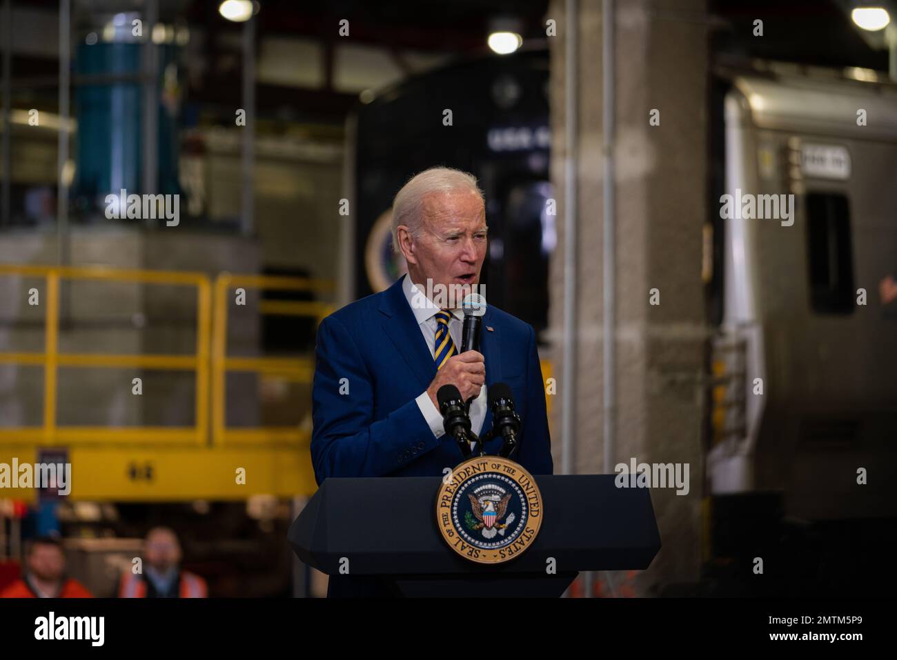 The President of the United States Joe Biden visits New York City on January 31, 2023 to announce funding for Gateway Hudson Tunnel project funded by bipartisan infrastructure law. (Photo by Steve Sanchez/Sipa USA) Stock Photo