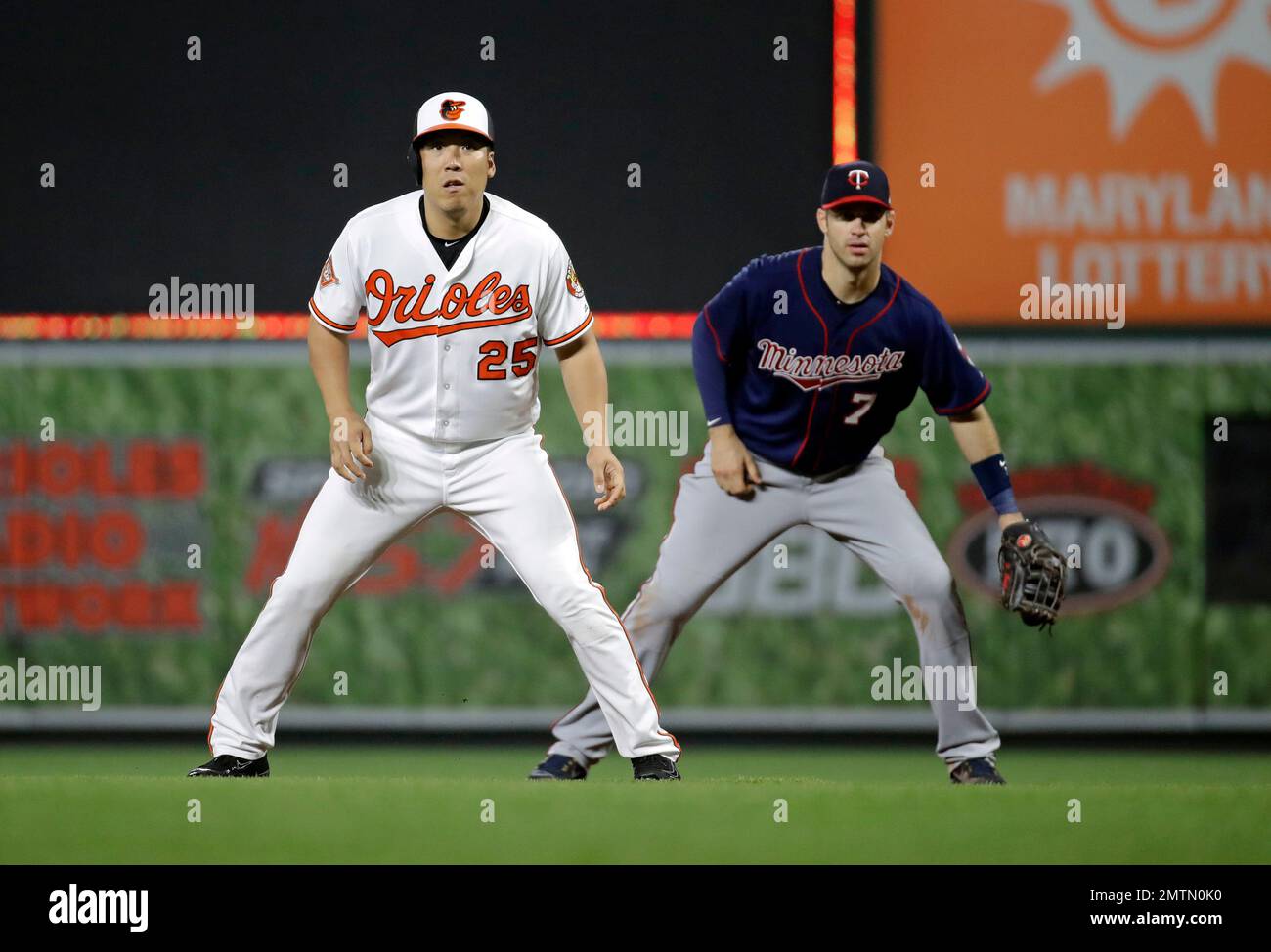 Baltimore Orioles Hyun Soo Kim of South Korea takes a lead in