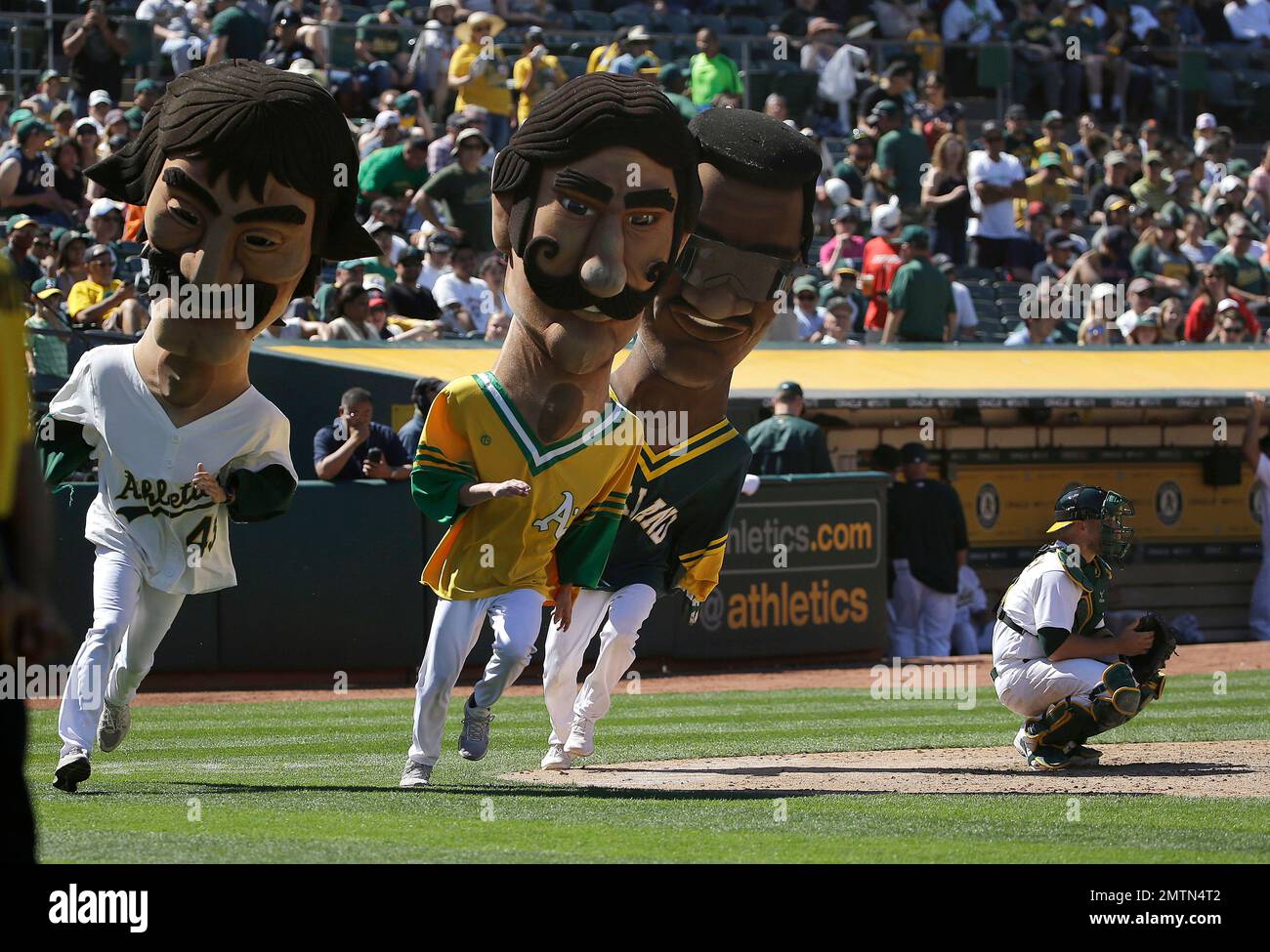 Mascots representing former Oakland Athletics Dennis Eckersley