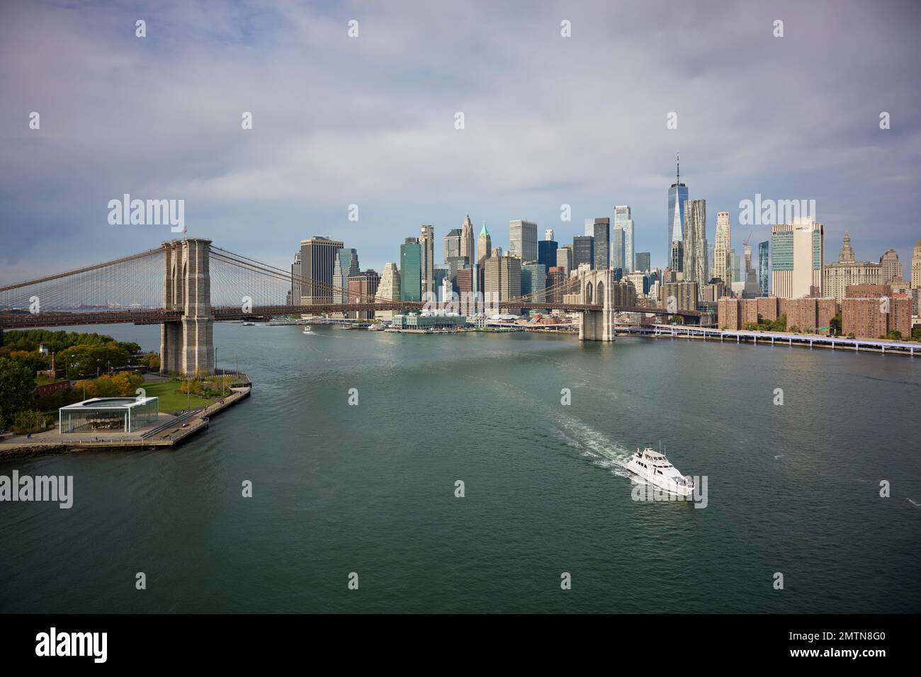 Brooklyn Bridge spanning the East River connecting Manhattan Island and
