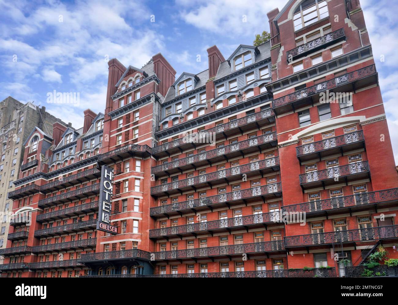 New York, NY- October 2022:  The Chelsea Hotel in Manhattan, a 19th century landmark famous for the writers and artists who have lived there. Stock Photo