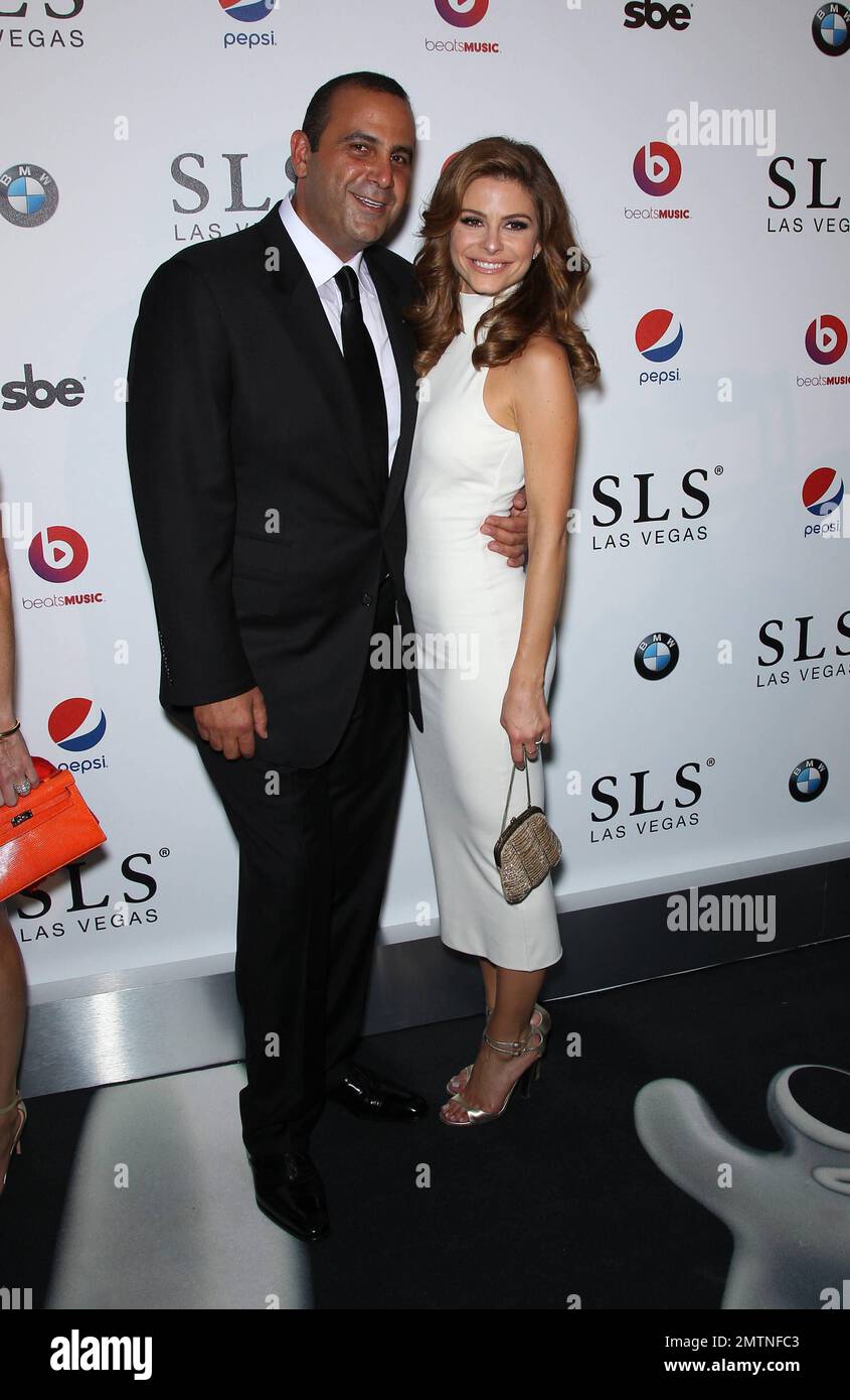 Founder, Chairman and CEO of sbe, Sam Nazarian and Maria Menounos at the SLS Las Vegas Grand Opening Celebration in Las Vegas, NV. August 22, 2014. Stock Photo