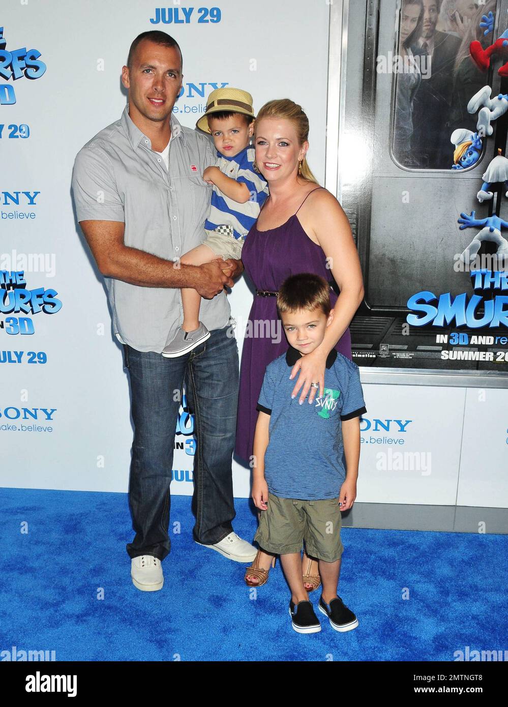 Melissa Joan Hart and family at the Word Premiere of Columbia Pictures' 'Smurfs' at the Ziegfeld Theater.  New York, NY 7/24/2011   . Stock Photo