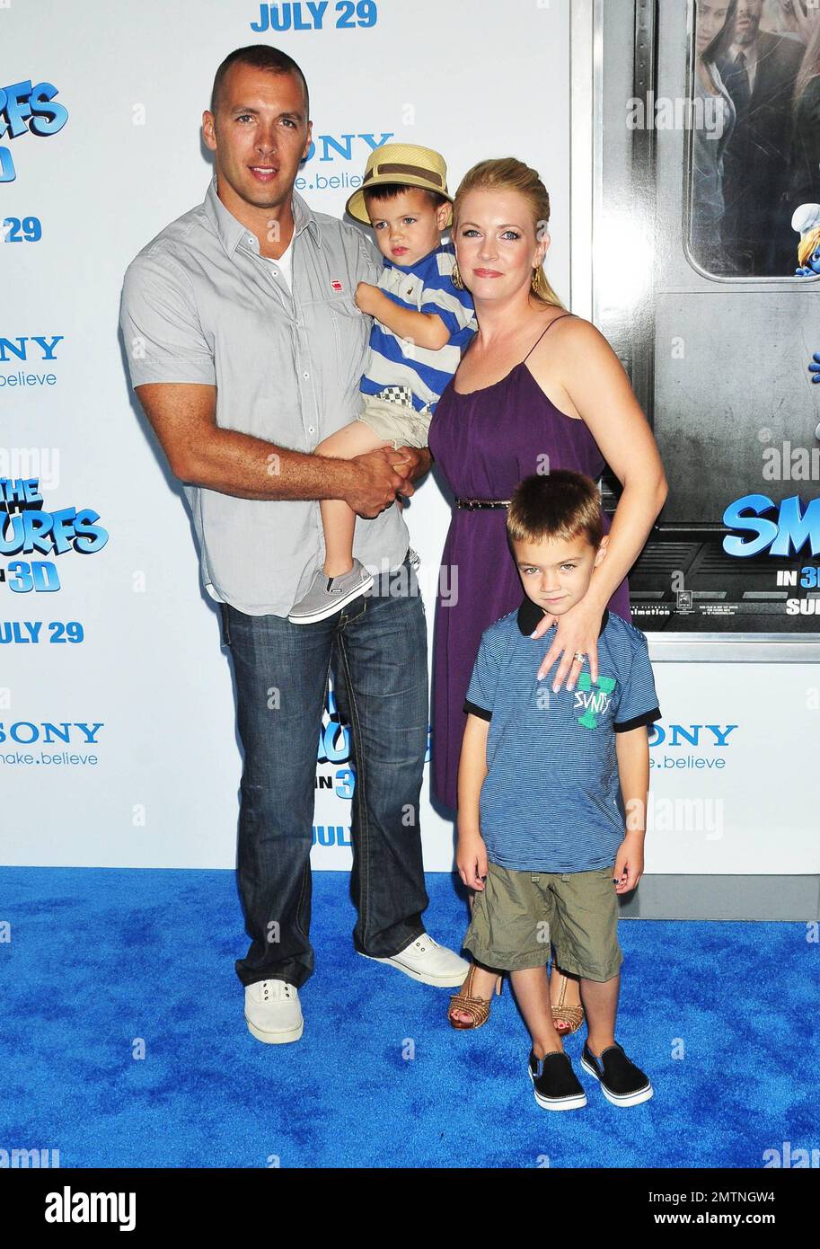 Melissa Joan Hart and family at the Word Premiere of Columbia Pictures' 'Smurfs' at the Ziegfeld Theater.  New York, NY 7/24/2011   . Stock Photo