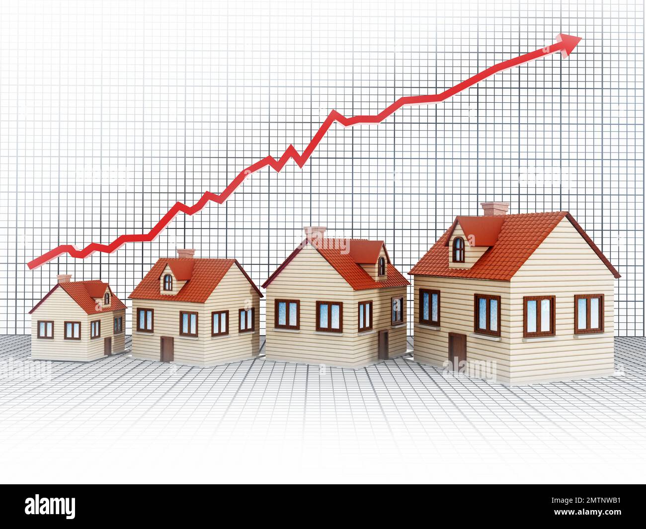 Rising house sales concept with arrow. 3D illustration Stock Photo Alamy