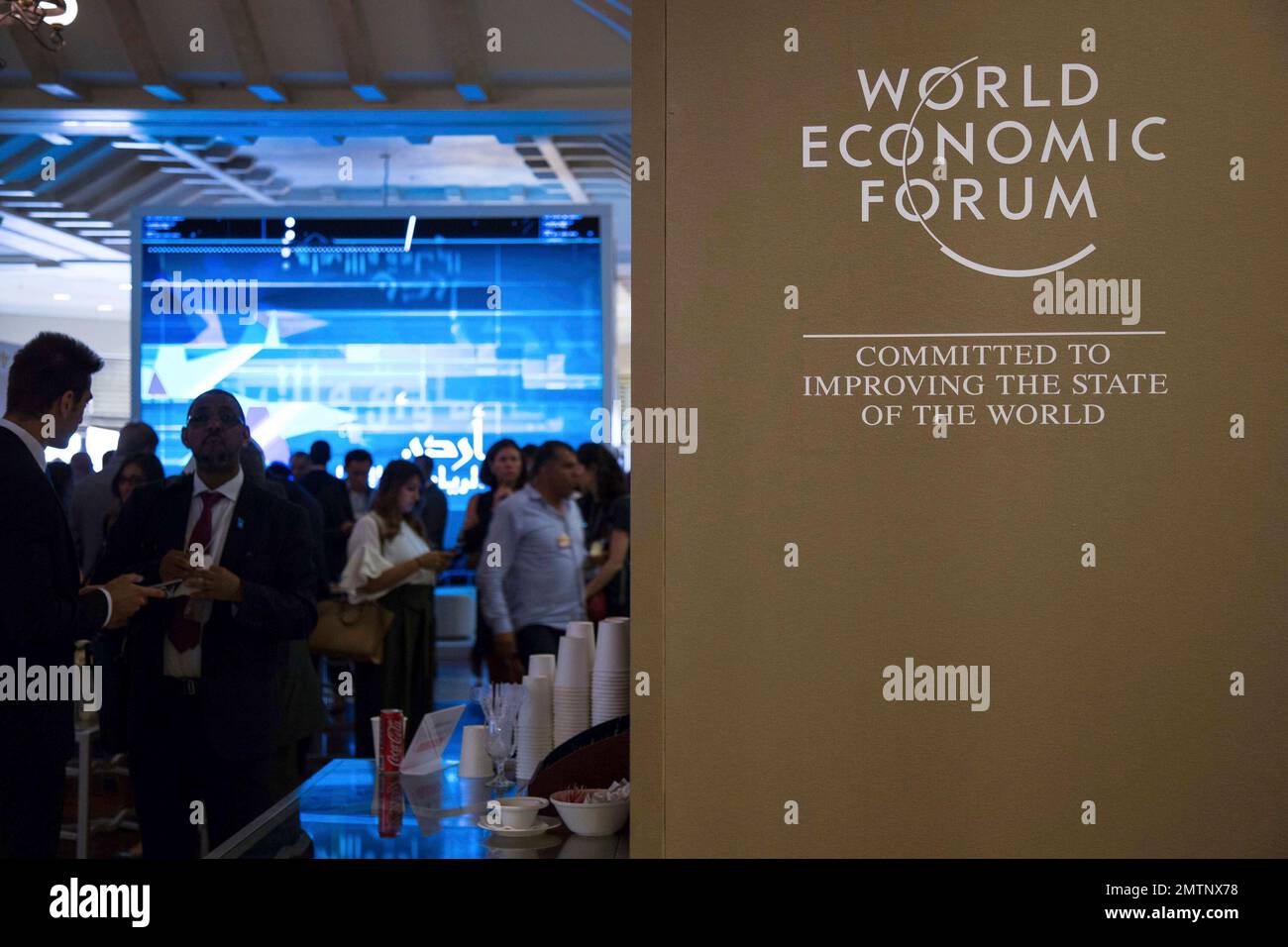 Attendees gather in the main hall of the World Economic Forum, at the ...
