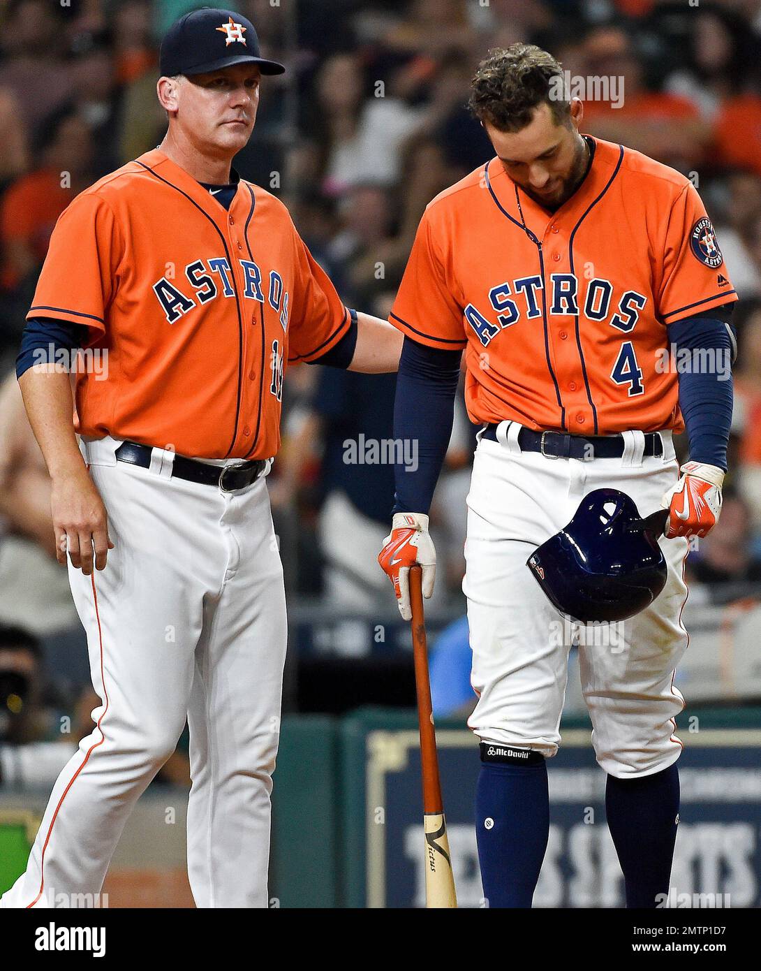 Houston, TX, USA. 6th July, 2018. Houston Astros manager AJ Hinch (14)  stands in the dugout during a Major League Baseball game between the  Houston Astros and the Chicago White Sox at