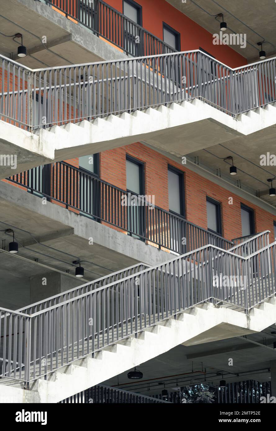 Hard Rails Building modern architecture construction with steel handrail concrete ladder ...