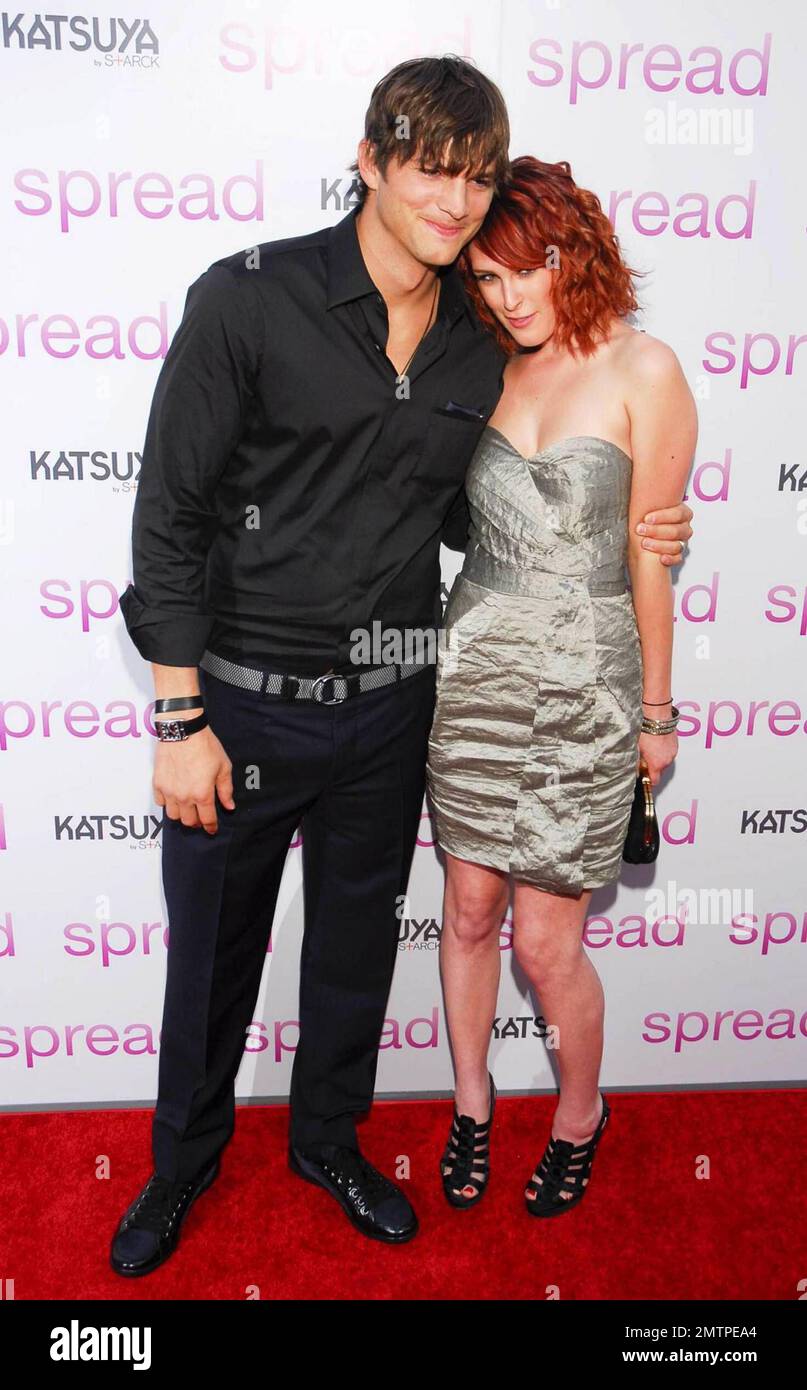  Ashton Kutcher and Rumer Willis at the premiere of Spread in Los Angeles, Ca. 8/3/09 Stock