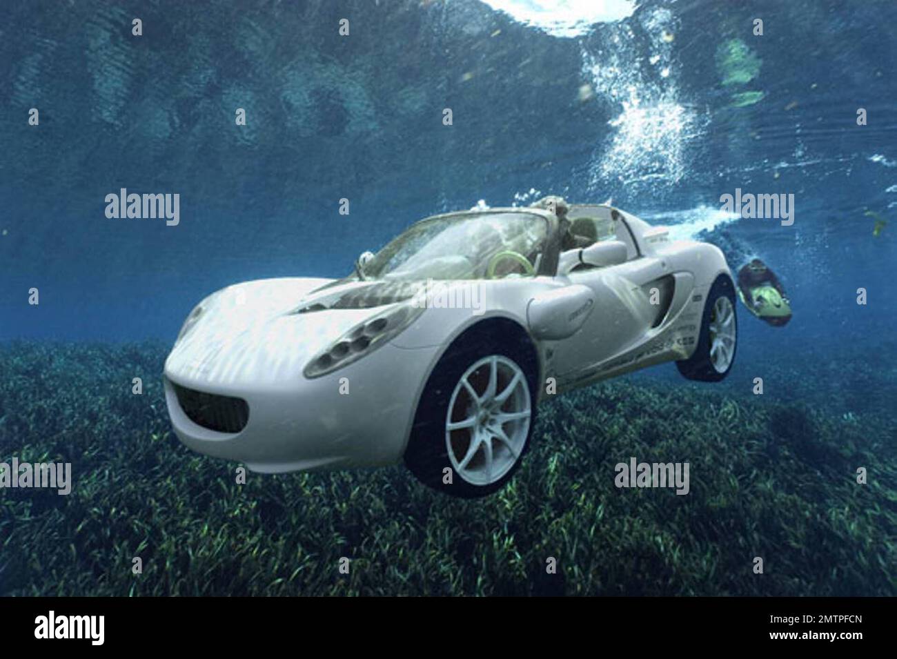 Thirty years after the movie thriller 'The Spy Who Loved Me' hit the silver screen sQuba is the first car that can actually 'fly' under water. It can 'fly' at a  at a depth of 10 meters and is the brainchild of Swiss engineering specialist Esoro. The occupants' breathing air comes from an integrated tank of compressed air and power is supplied by rechargeable Lithium-Ion batteries. The car runs on natural gas and has zero emissions. 2/15/08. Stock Photo