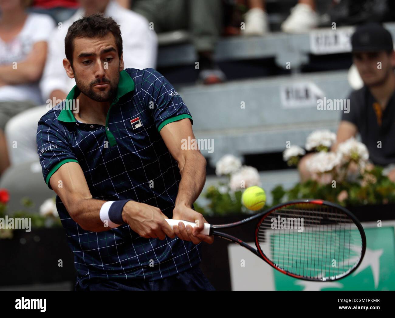 Marin Cilic of Croatia returns the ball to David Goffin of Belgium during the is match at the Italian Open tennis tournament, in Rome, Thursday, May 18, 2017