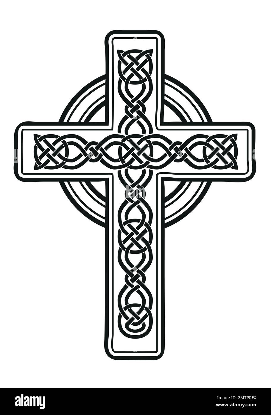 Celtic cross decorated with Celtic ornaments, black and white vector