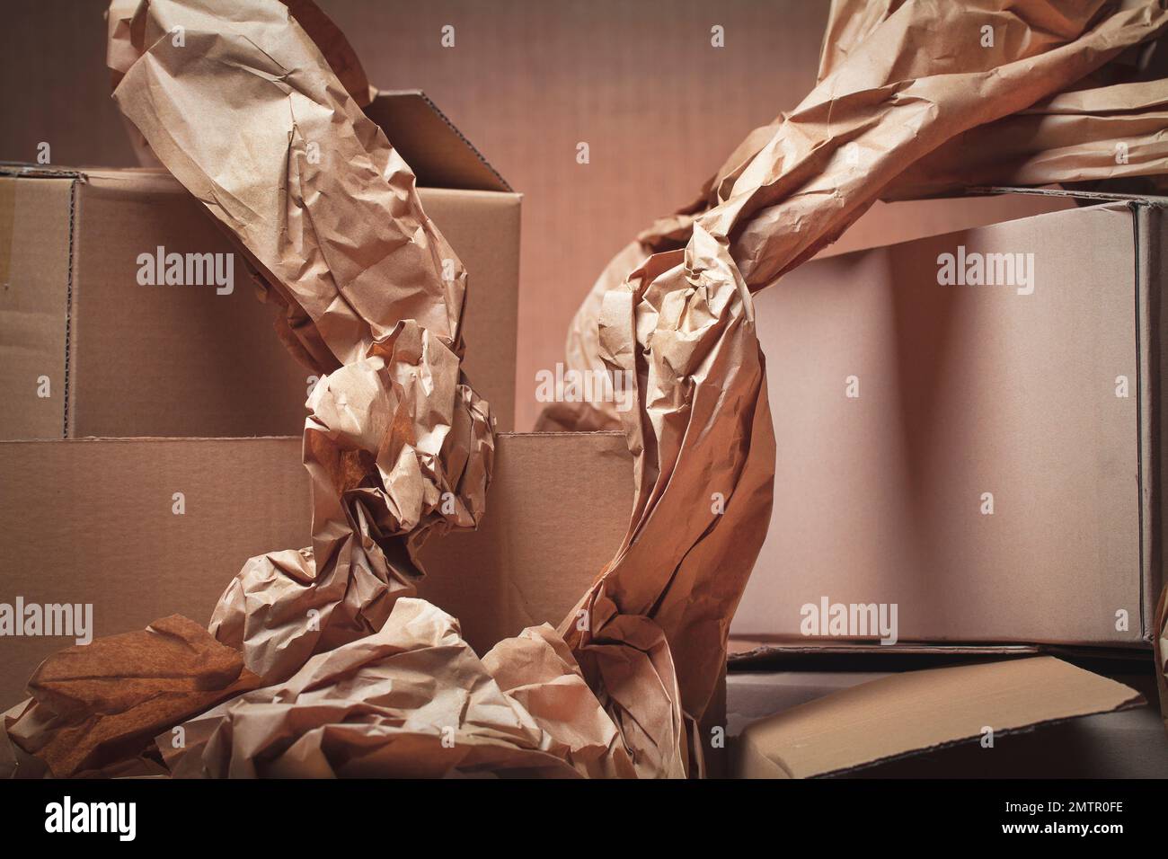 cardboard boxes used, open and unpack shipments Stock Photo Alamy