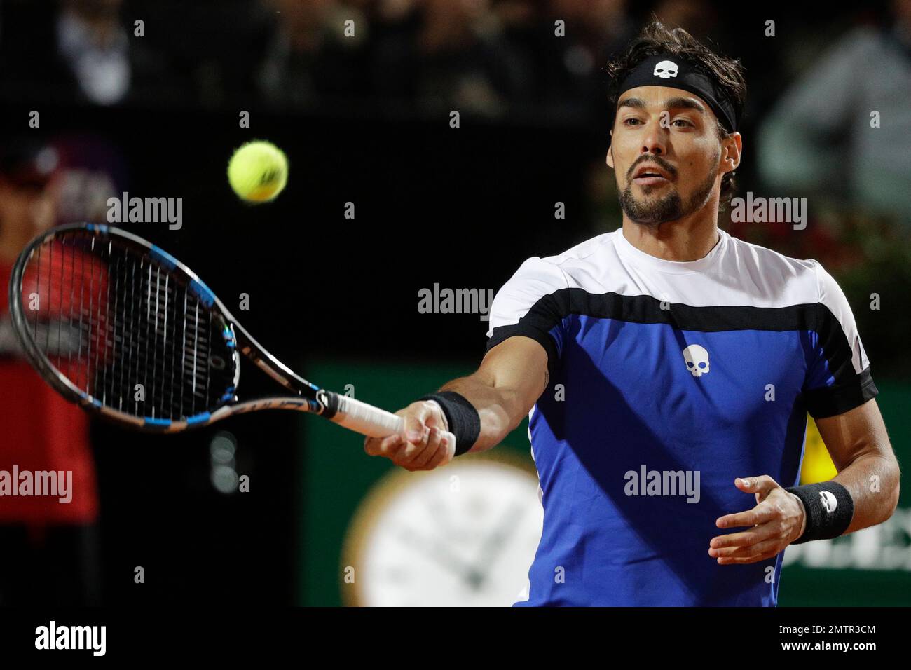 May 10, 2023, ROME: Fabio Fognini of Italy in action during his men's  singles first round match against Andy Murray of Britain (not pictured) at  the Italian Open tennis tournament in Rome