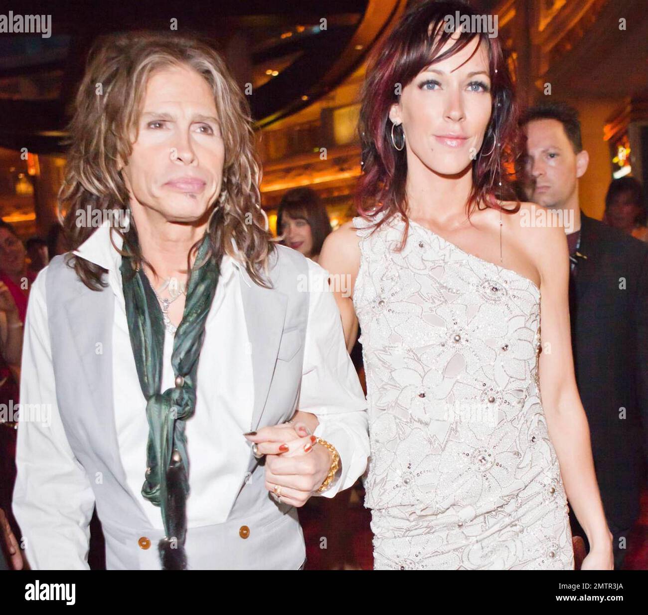 Flashy rock star Steven Tyler, frontman for the legendary band Aerosmith, poses on the red