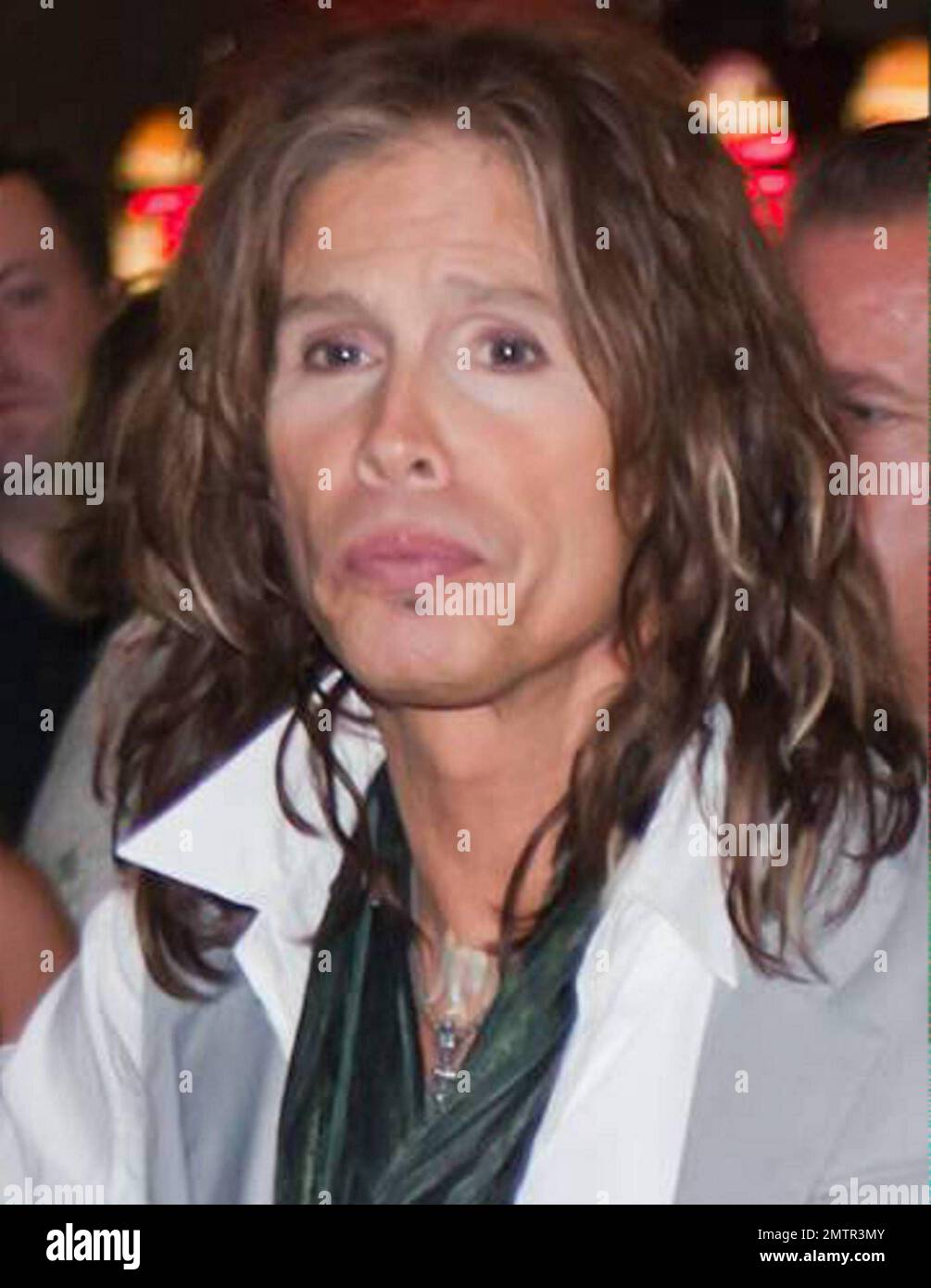 Flashy rock star Steven Tyler, frontman for the legendary band Aerosmith, poses on the red