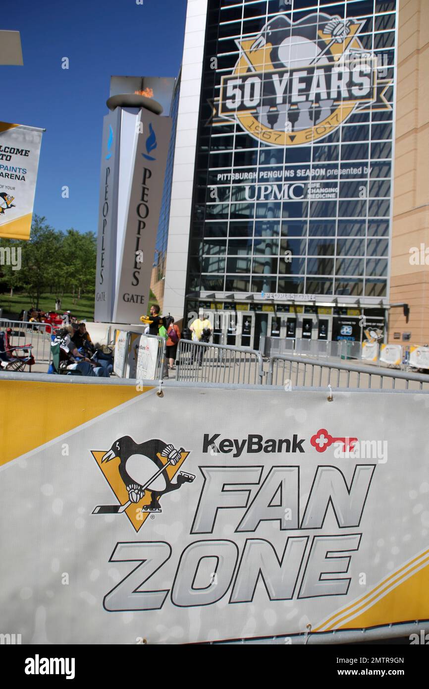 Fans wait outside PPG Paints Arena for Game 1 of the NHL hockey Stanley Cup  Finals between the …