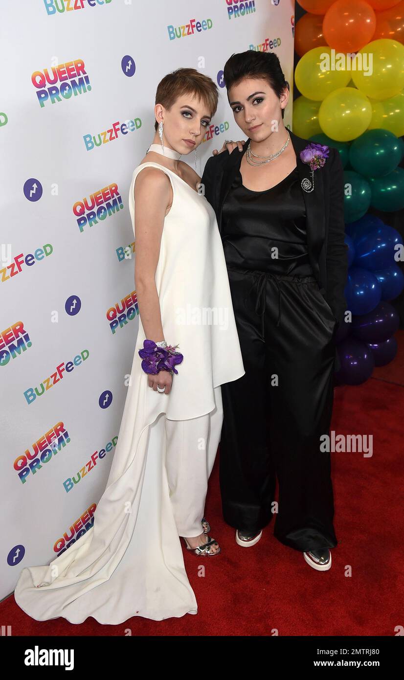 Caitlin Heerey, left, and Sage Green attend BuzzFeed's Inaugural Queer Prom  at Siren Studios on Saturday, May 13, 2017 in Los Angeles. The event  honored every student's right to experience prom. BuzzFeed