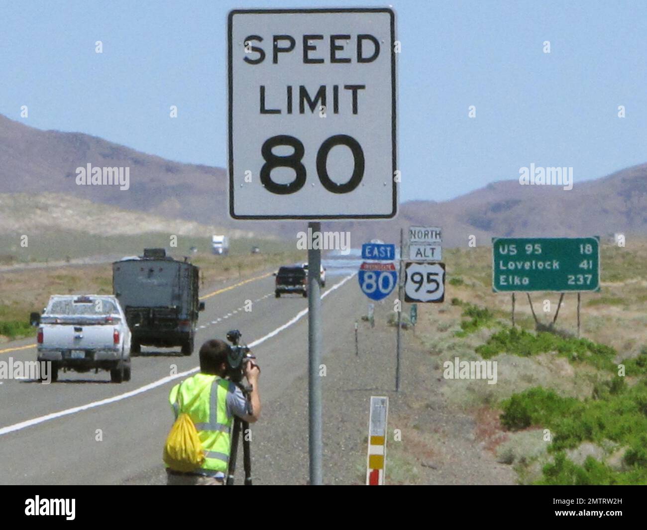 One of the new 80 mph speed limit signs posted Monday, May 8, 2017