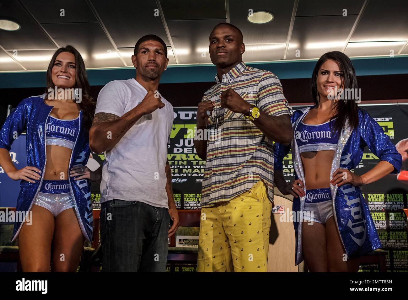 Boxer Ronald 'Winky' Wright (L) and  Boxer Peter 'Kid Chocolate' Quillin (R) at the Home Depot Center Press Conference. Carson, CA. 31st May 2012. Stock Photo