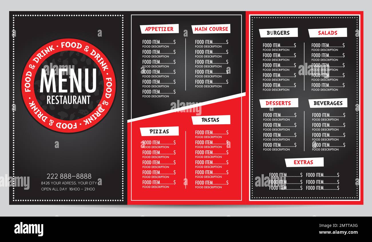 Restaurant menu red and black modern design template Stock Vector
