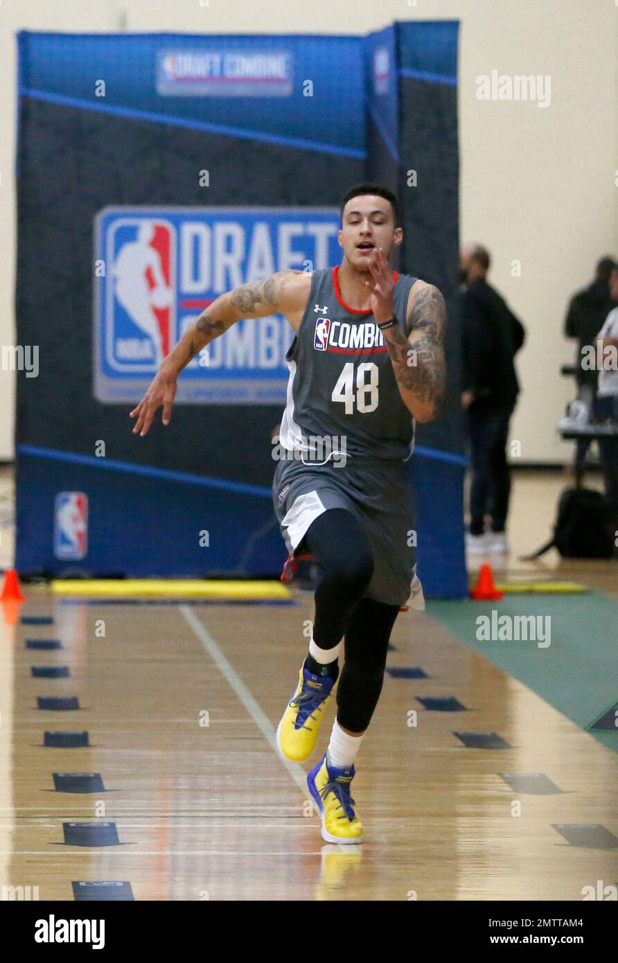 Kyle Kuzma, from Utah, participates in the sprint drill at the NBA draft  basketball combine Thursday, May 11, 2017, in Chicago. (AP Photo/Charles  Rex Arbogast Stock Photo - Alamy
