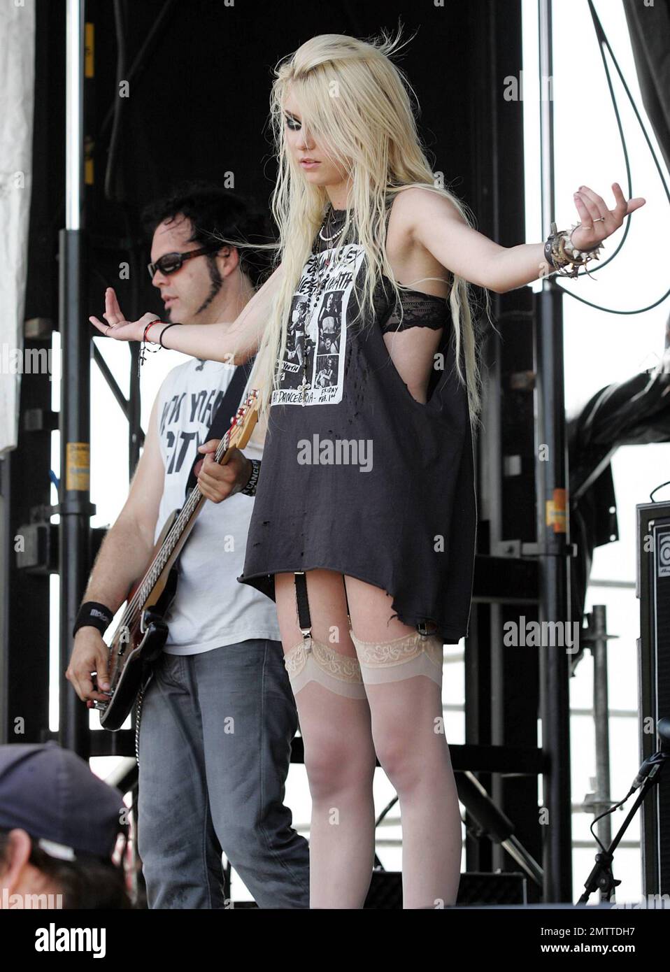 Actress and singer Taylor Momsen performs live with her rock band The  Pretty Reckless, opening the show at Cruzan Amphitheater during Vans Warped  Tour 2010. Momsen ruled the stage in her provocative