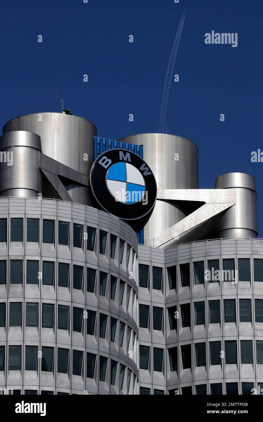 The logo of German car manufacturer BMW is pictured at the headquarters ...