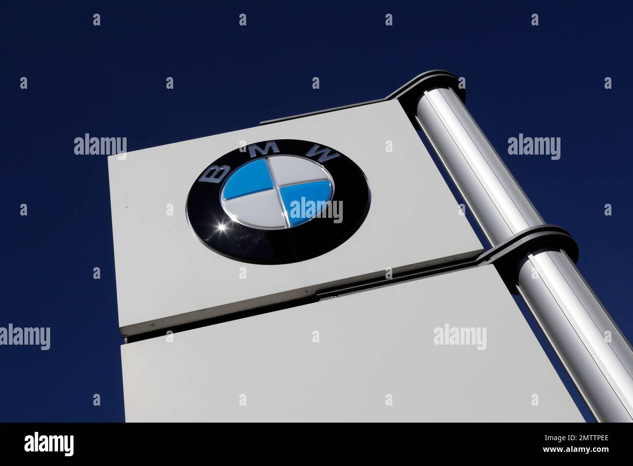 The logo of German car manufacturer BMW is pictured at the headquarters ...