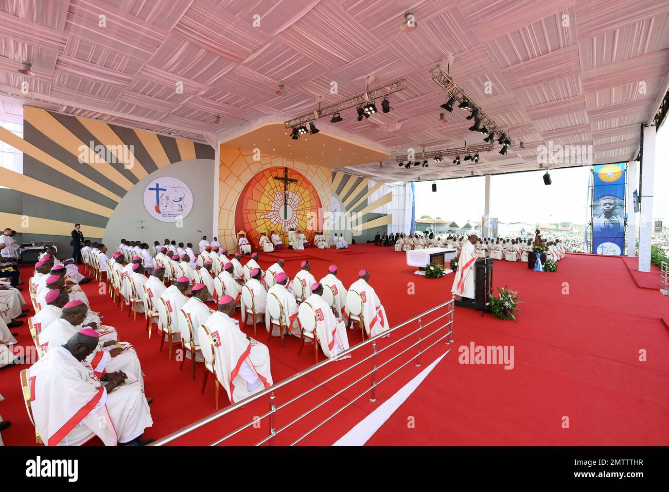 Kinshasa, Gongo. 01st Feb, 2023. Italy, Congo, 2023/2/1.Pope Francis holding a mass at Ndolo Airport in Kinshasa on the second day of the Pontiff's apostolic visit to the Democratic Republic of Congo, Photograph by Vatican Media/Catholic Press Photo. RESTRICTED TO EDITORIAL USE - NO MARKETING - NO ADVERTISING CAMPAIGNS Credit: Independent Photo Agency/Alamy Live News Stock Photo