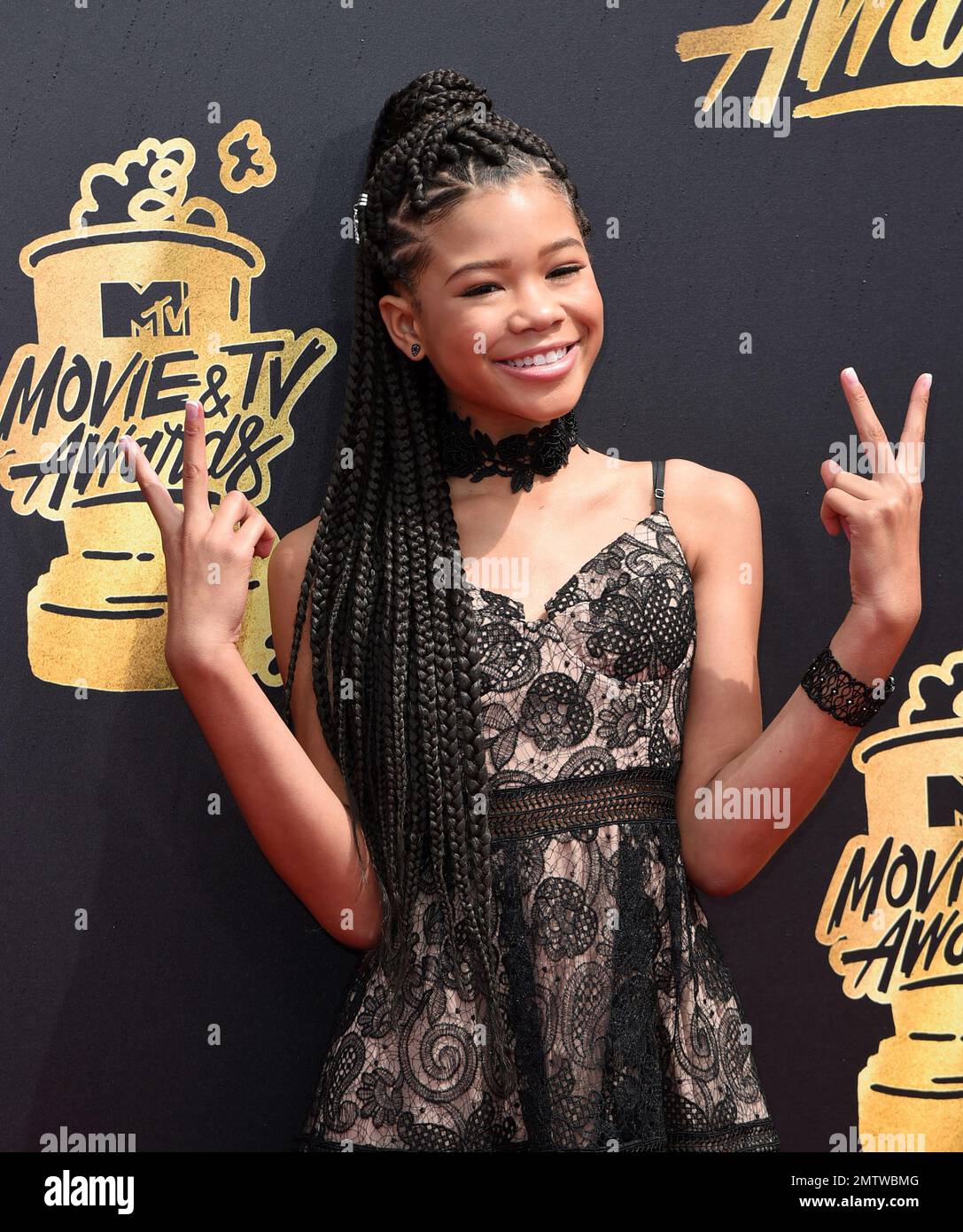 Storm Reid arrives at the MTV Movie and TV Awards at the Shrine