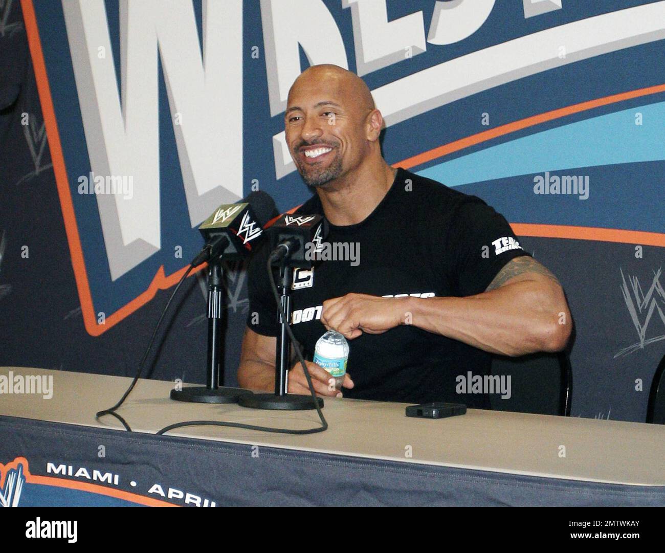 Dwayne The Rock Johnson, John Cena in attendance for WRESTLEMANIA XXVII  Press Conference, Hard Rock Cafe, New York, NY March 30, 2011. Photo By:  Rob Rich/Everett Collection Stock Photo - Alamy