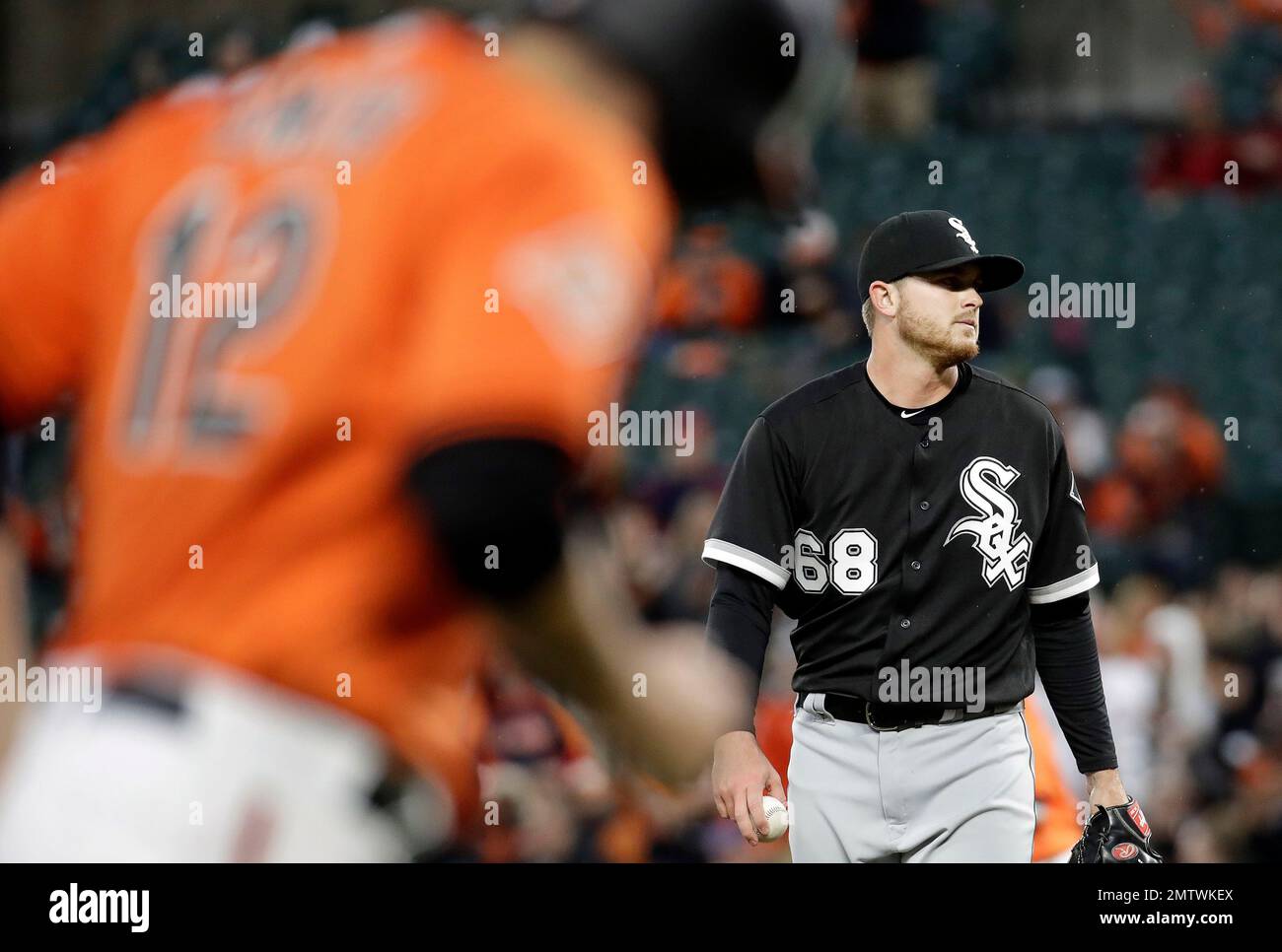 Chicago White Sox starting pitcher Dylan Covey stands on the mound as Baltimore Orioles' Seth