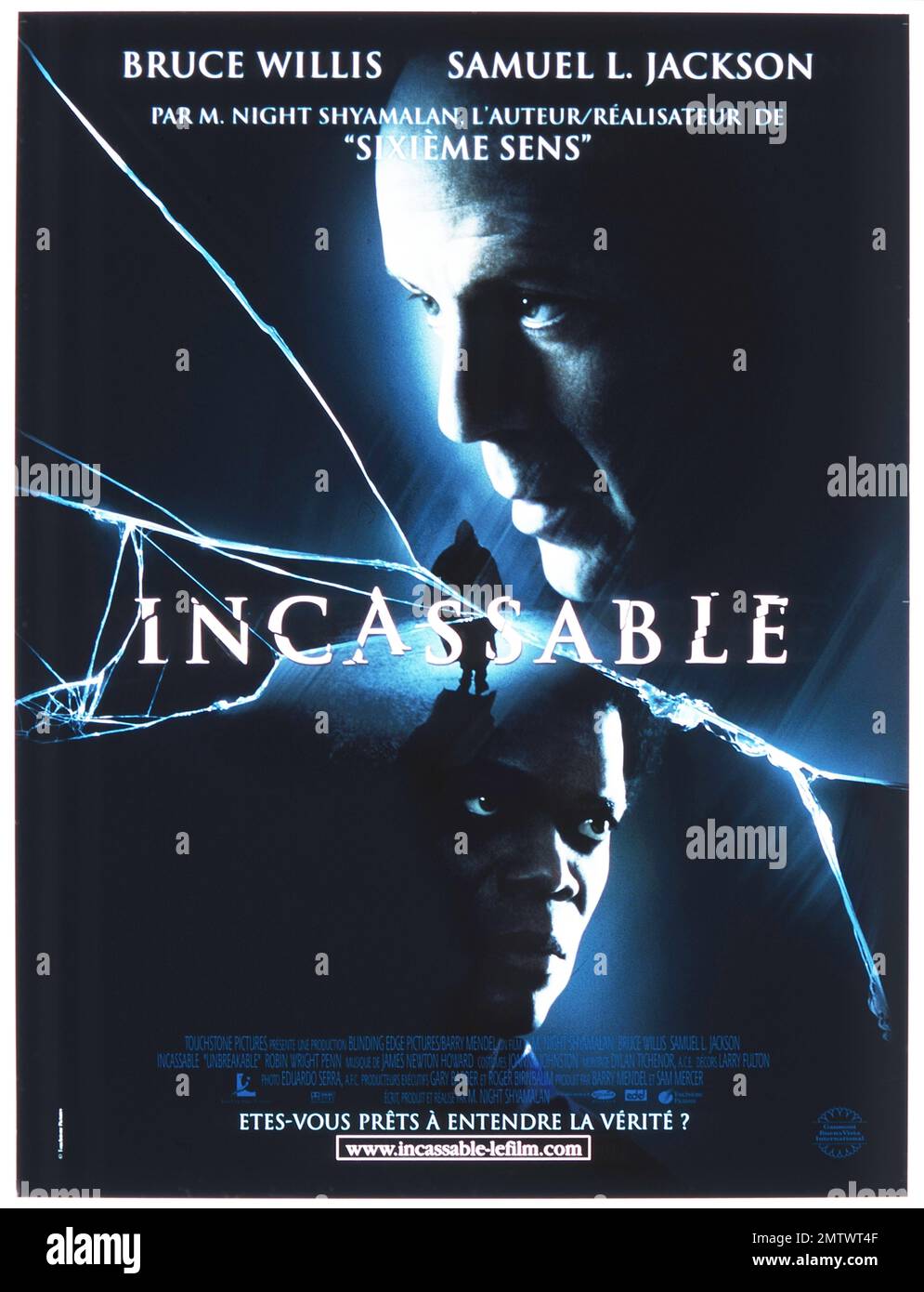Unbreakable  Year : 2000  USA Director : M.Night Shyamalan Bruce Willis, Samuel L. Jackson French poster Stock Photo