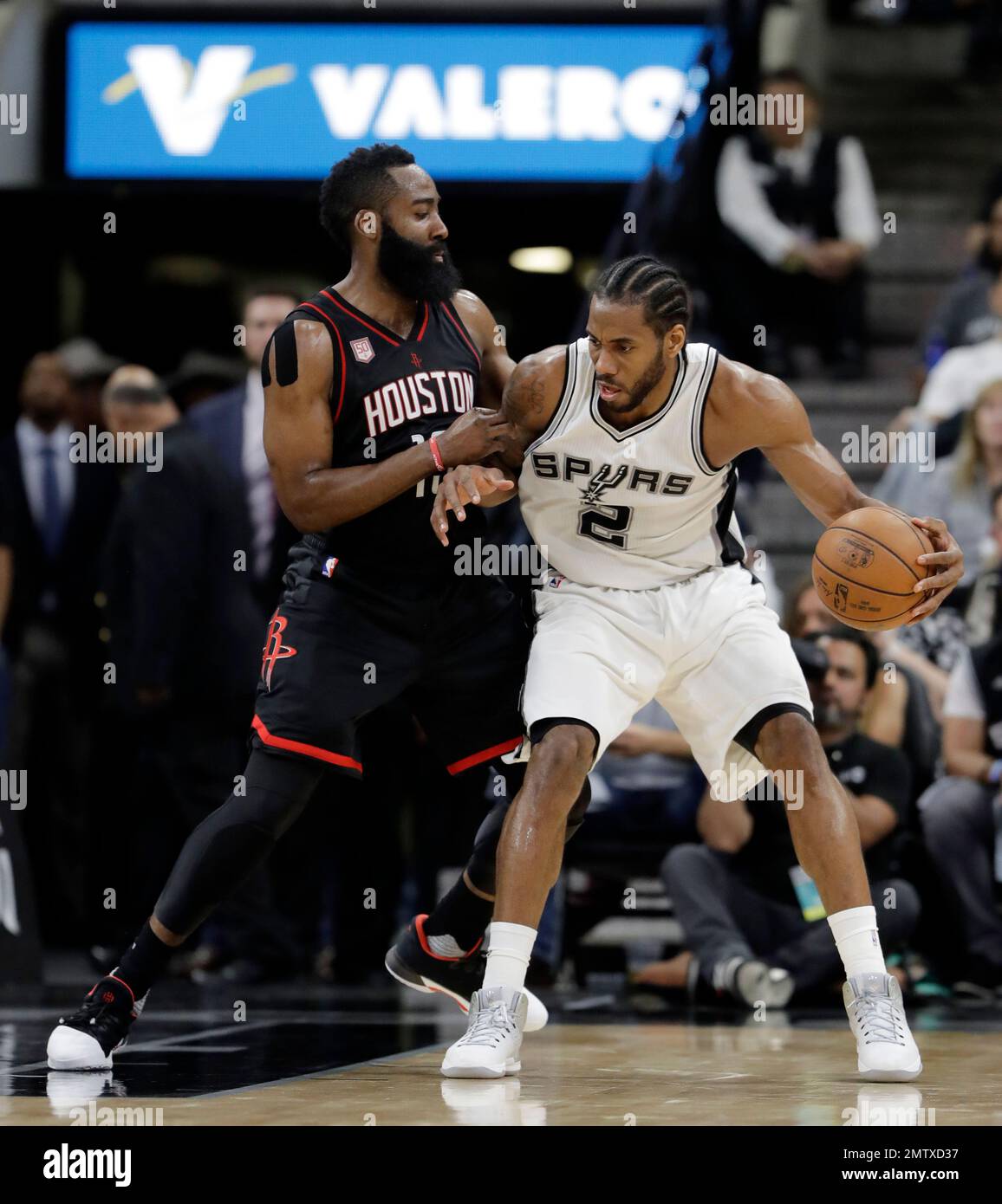 Houston Rockets' James Harden defends as San Antonio Spurs forward ...