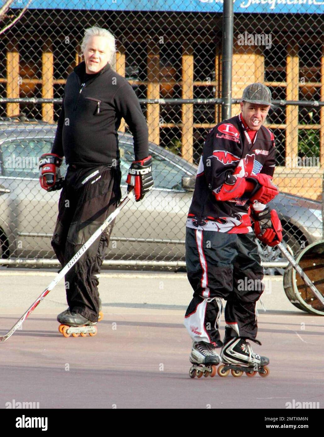Actor Tim Robbins gets in a game of roller hockey with a group of friends  in Greenwich Village. Tim was swift on his feet and really got into the  game, but played