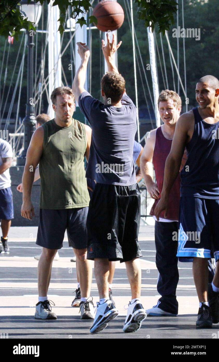 Justin Timberlake and Woody Harrelson film a scene for "Friends with Benefits" shooting in