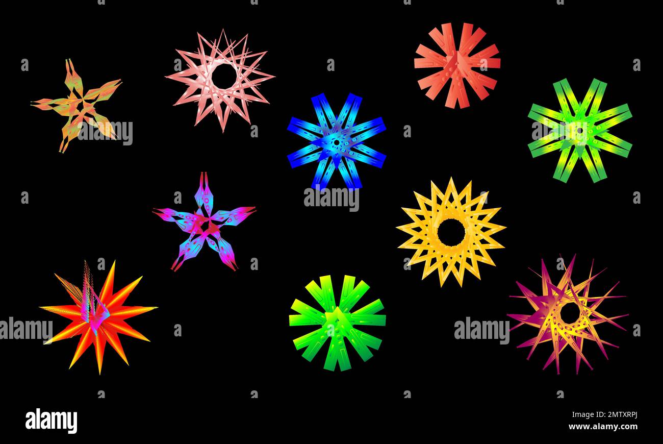 Summer festival stars explosion glitter bright shape icons set abstract ...