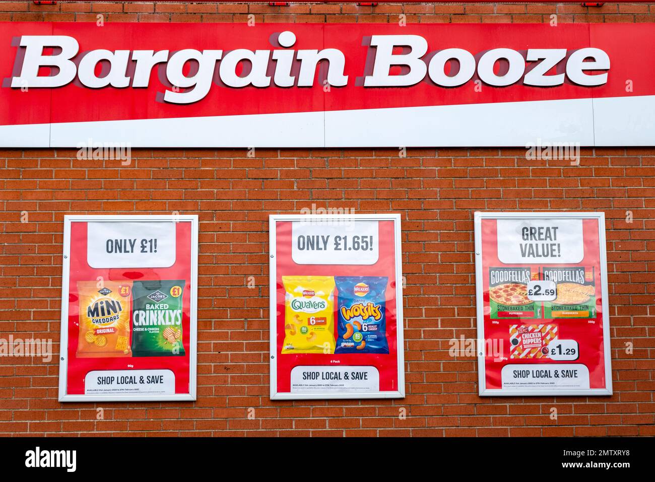 Bargain Booze shop sign Stock Photo