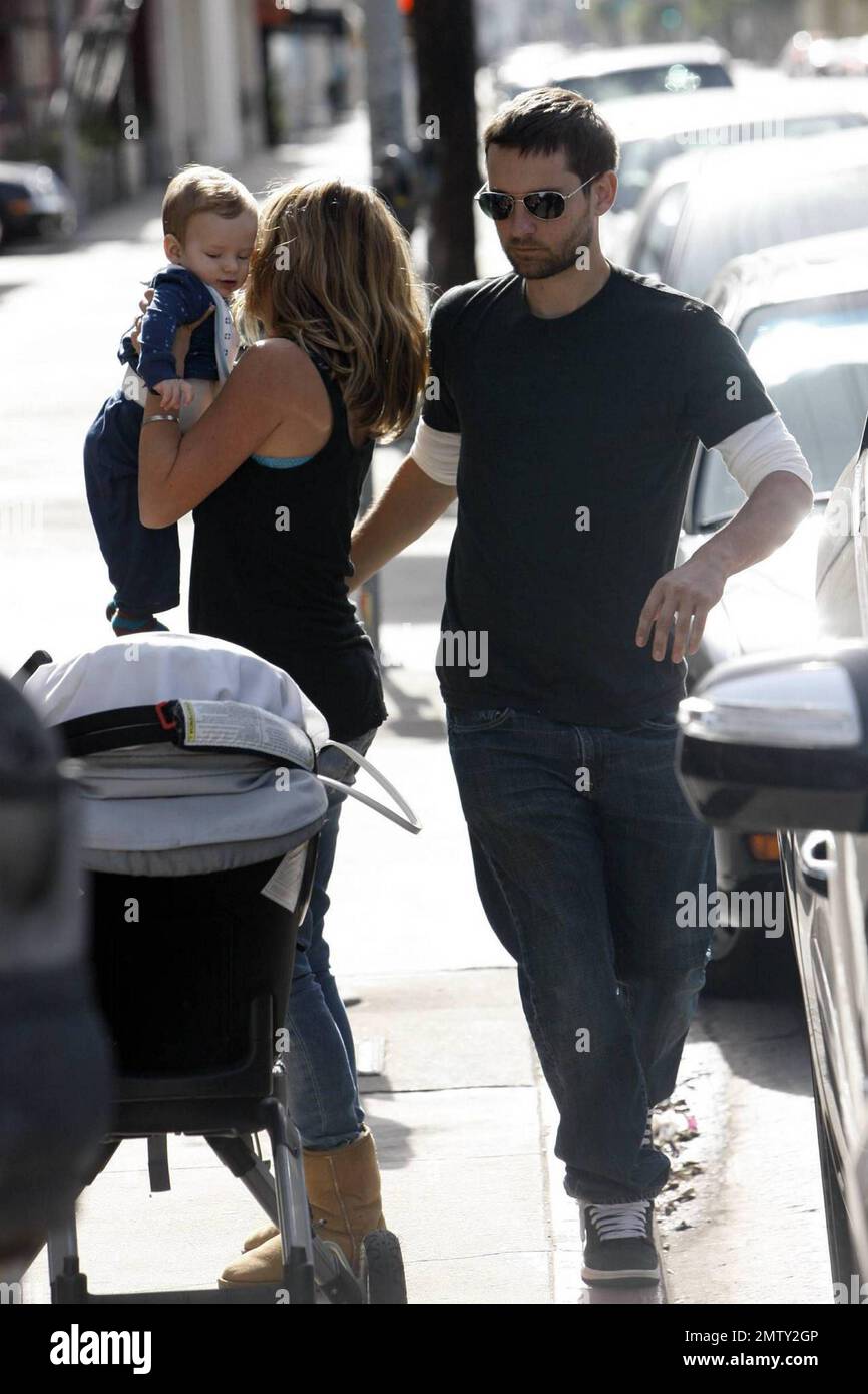 Actor Tobey Maguire with his family after having breakfast Beverly