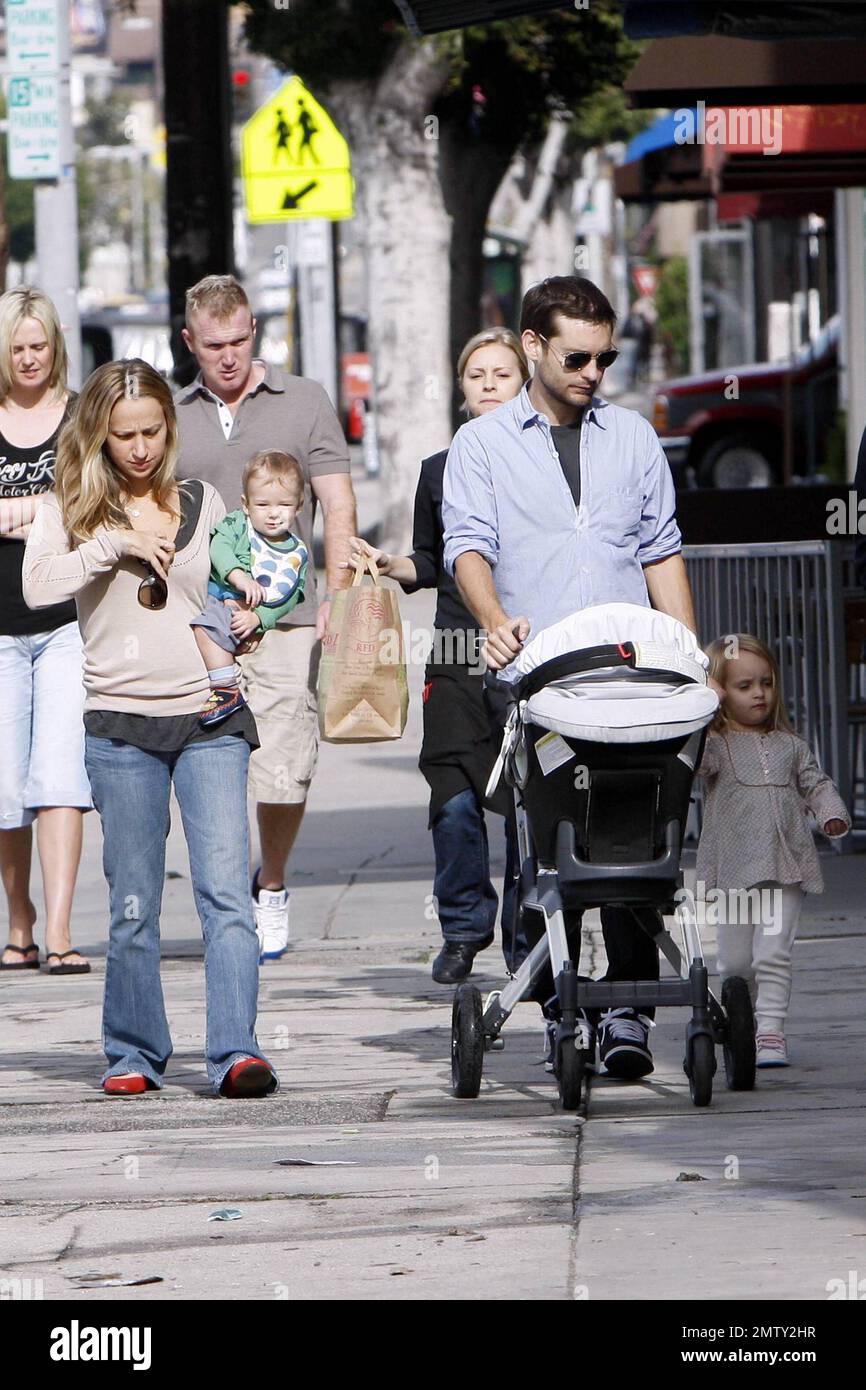 Actor Tobey Maguire with his family after having breakfast Beverly