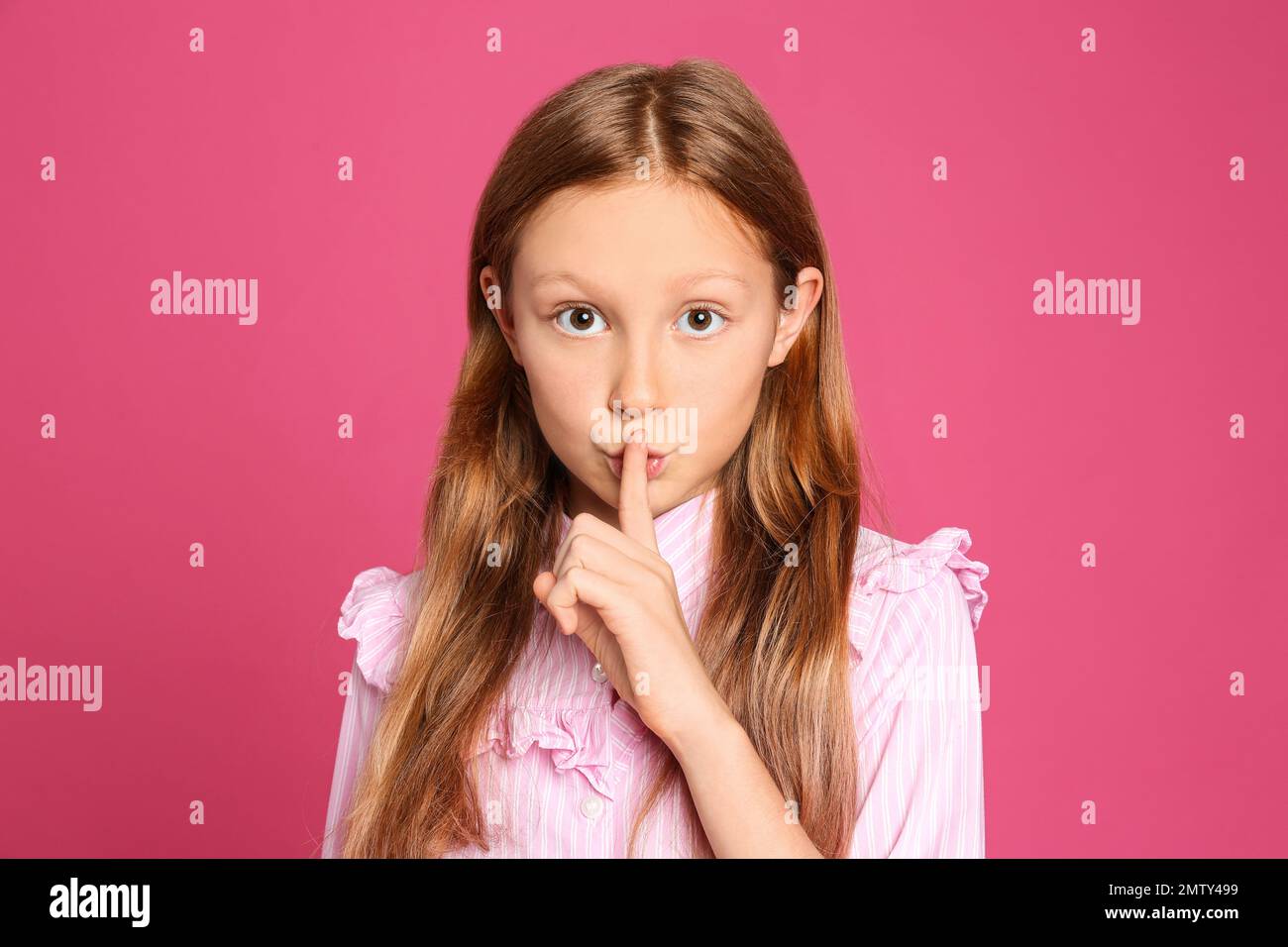 Portrait of emotional preteen girl on pink background Stock Photo - Alamy