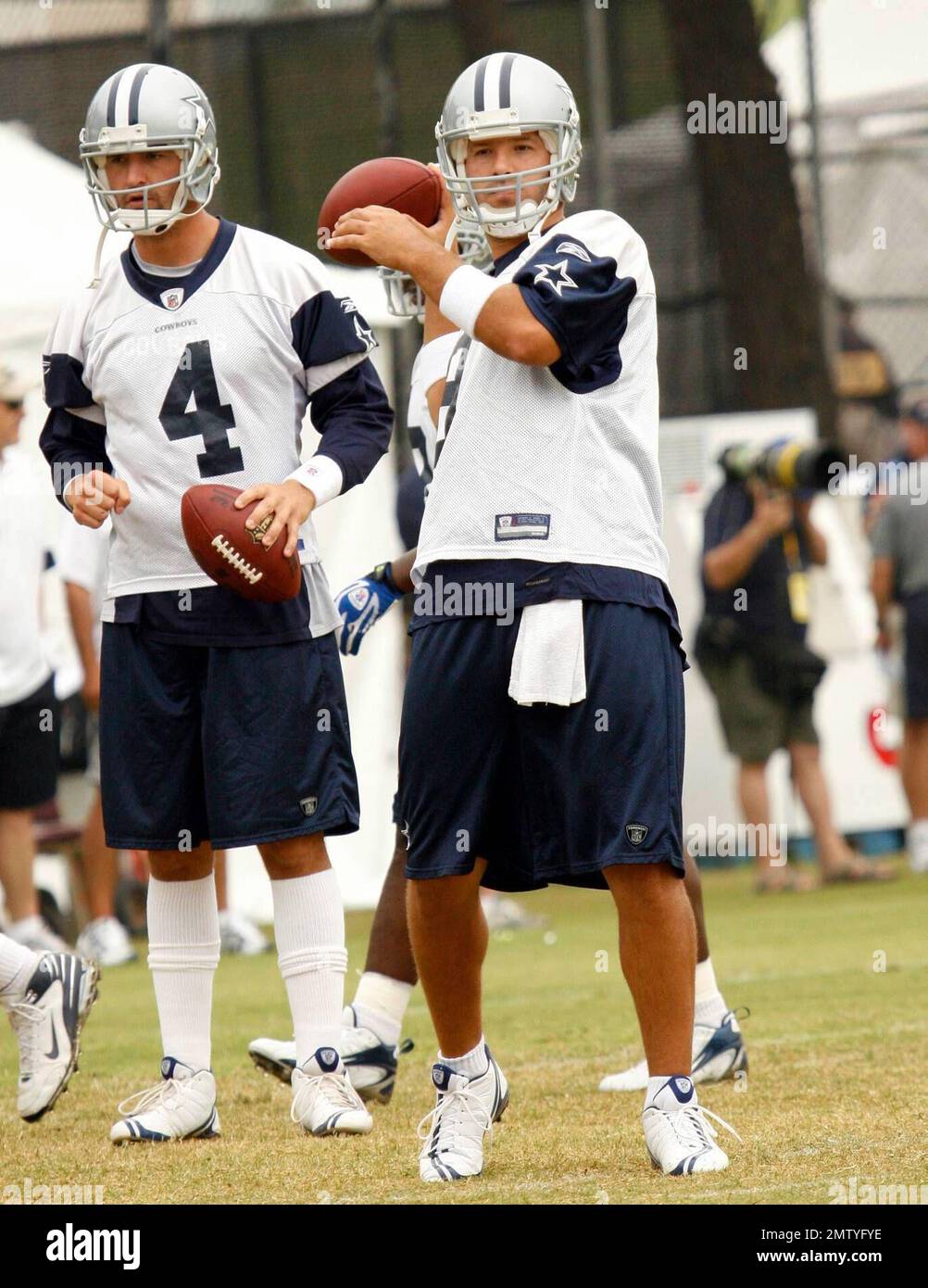 Jessica Simpson's Beau Tony Romo practices at the Dallas Cowboys