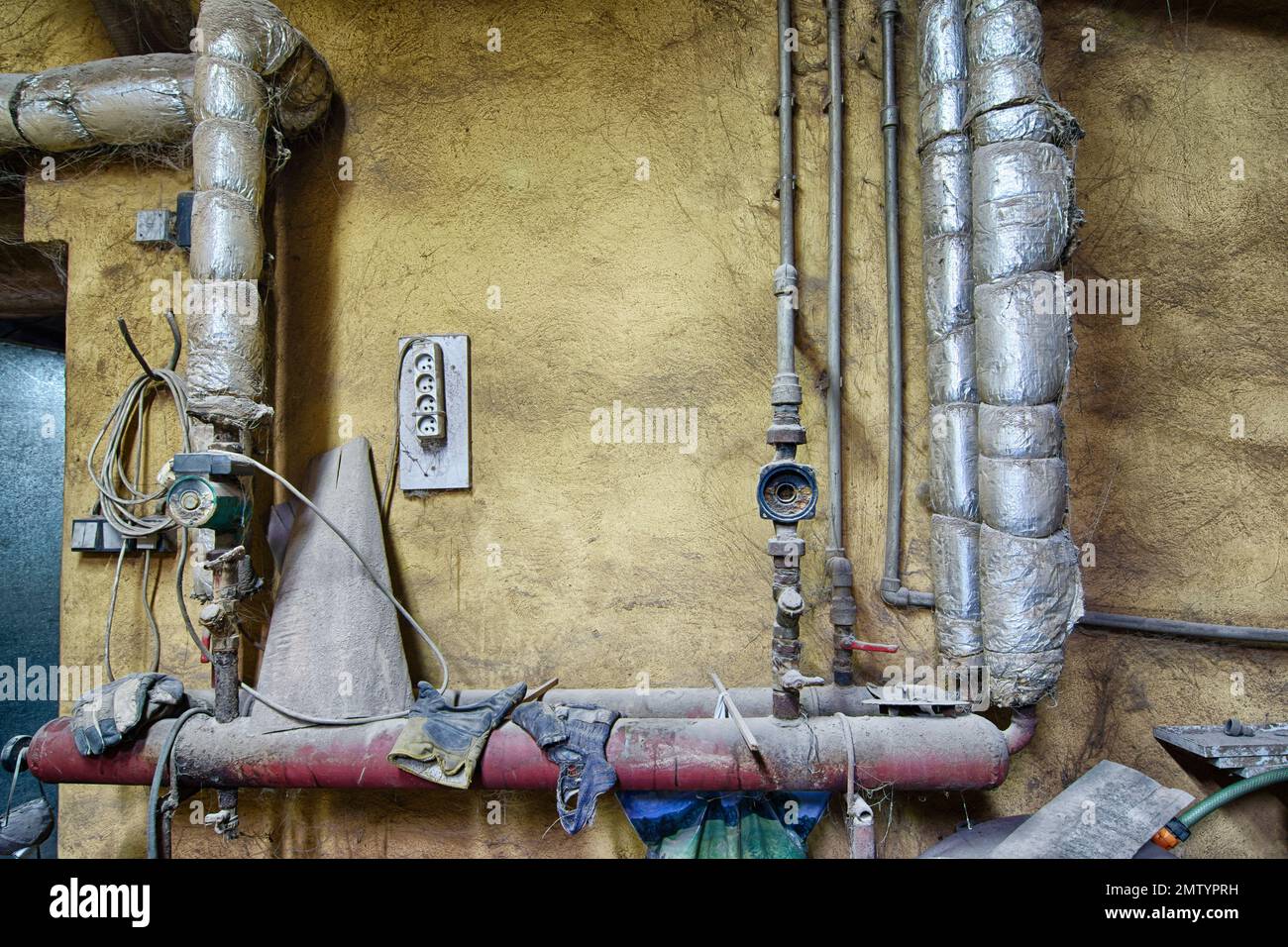 Detail of the distribution pipes in the boiler room Stock Photo
