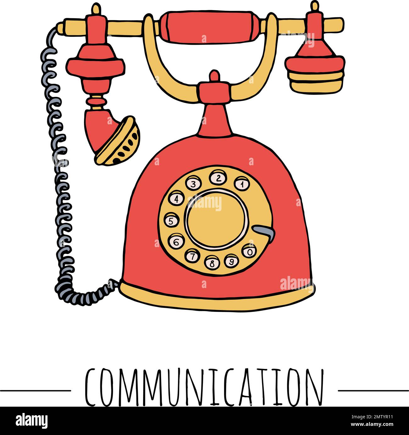 Vector vintage telephone. Retro illustration of wired rotary dial