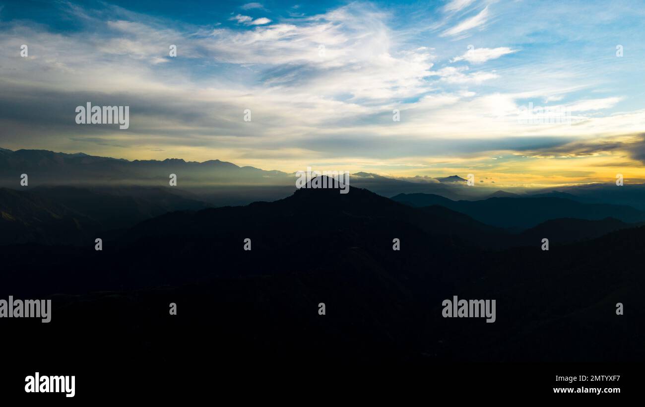 Sunset in the Himalayas, Annapurna Circuit Trek, Nepal Stock Photo