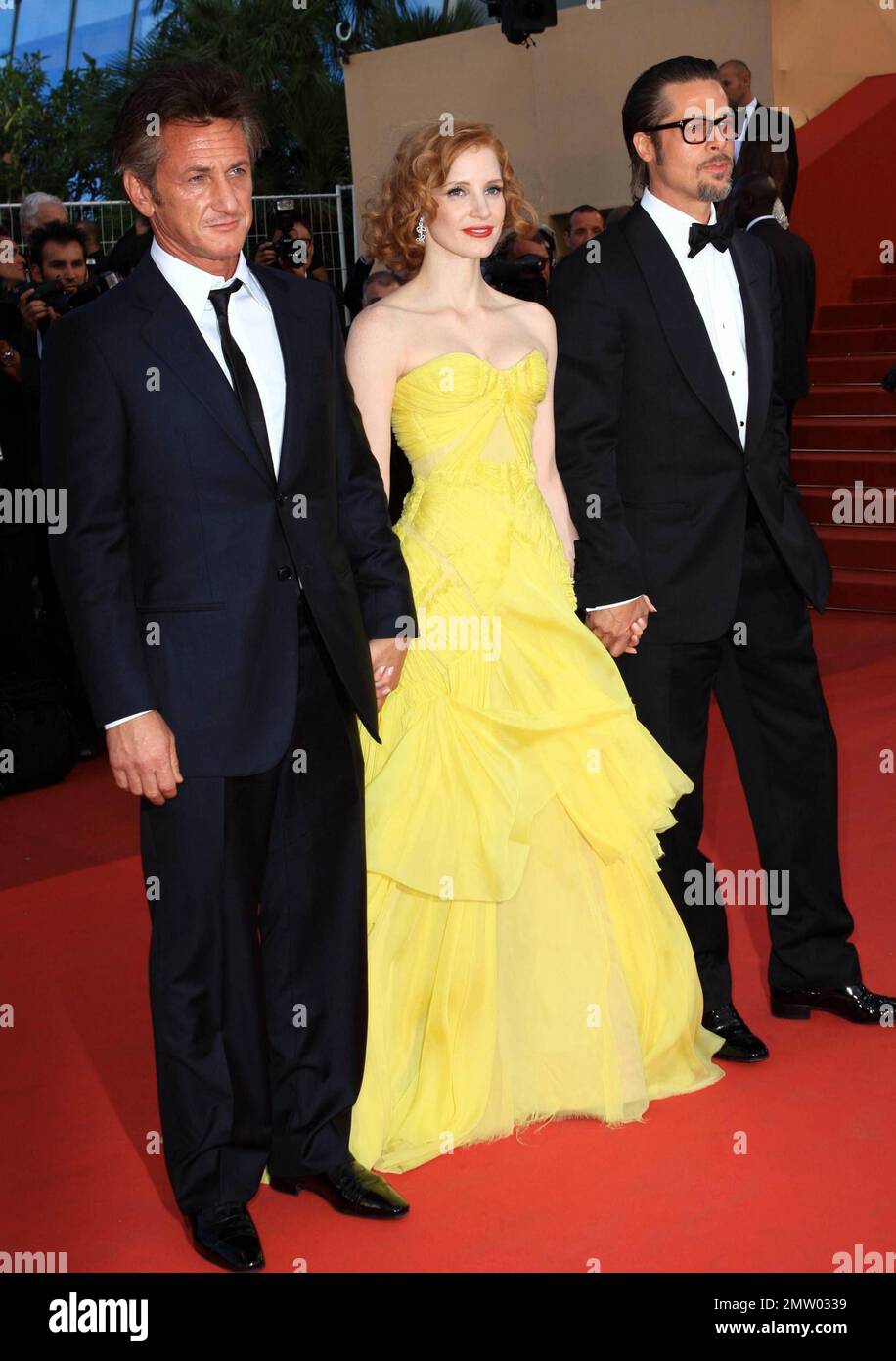 Sean Penn, Jessica Chastain and Brad Pitt at the premiere of "The Tree