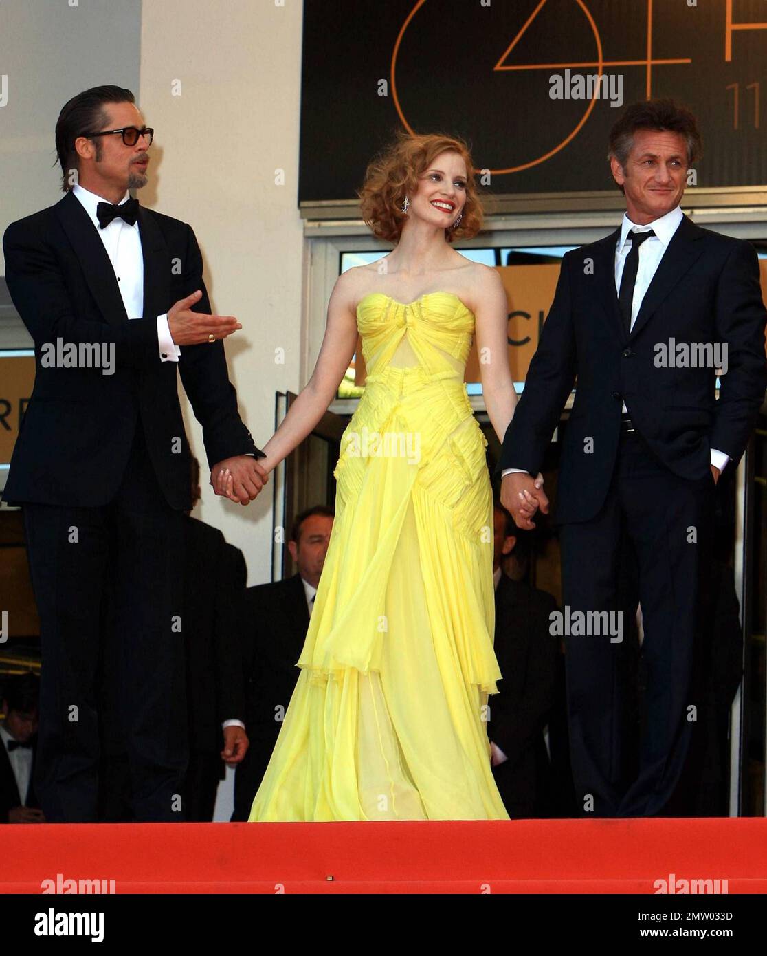 Sean Penn, Jessica Chastain and Brad Pitt at the premiere of "The Tree