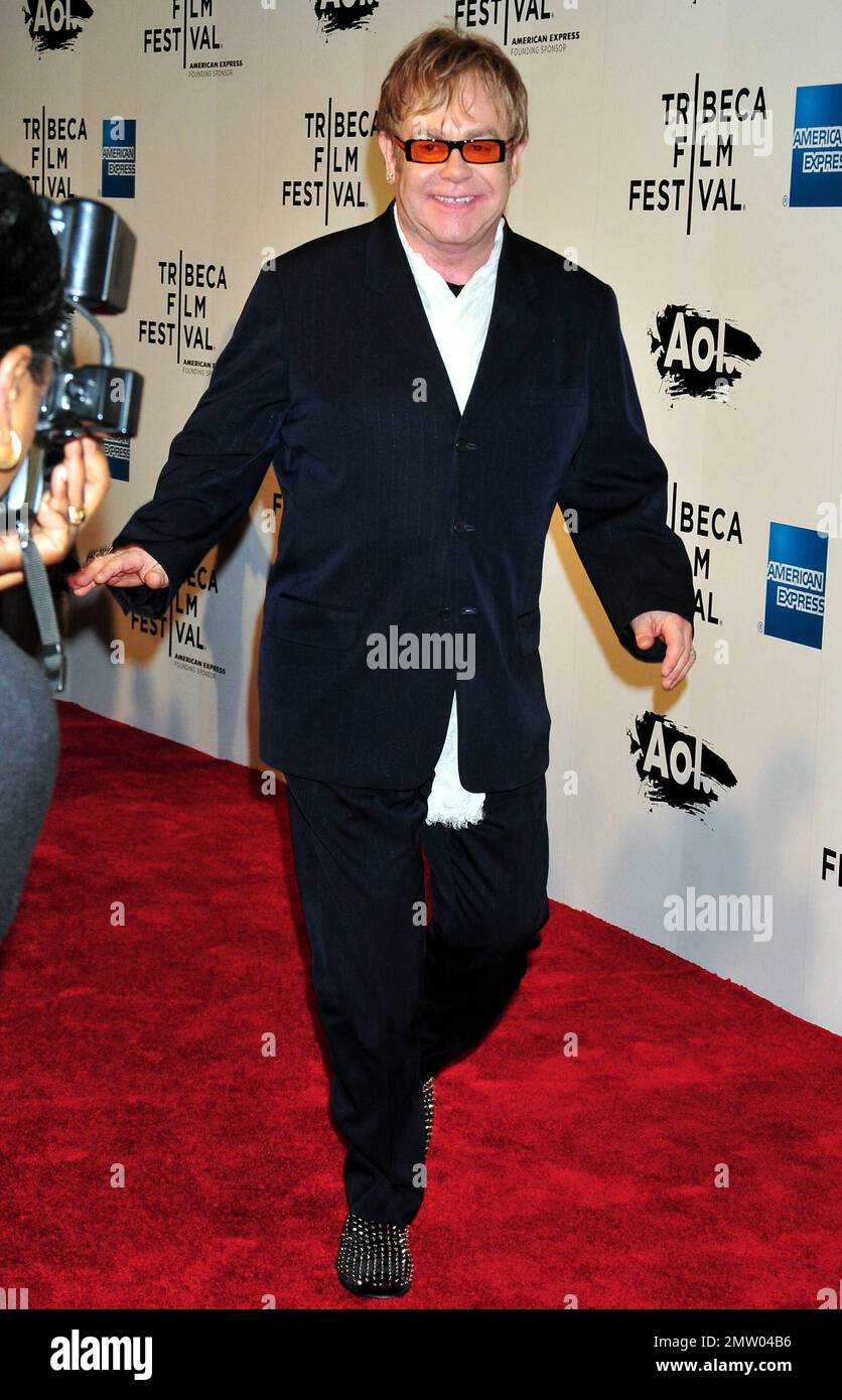 Elton John at the opening night of the Tribeca Film Festival, the world premiere of Cameron Crowe's 'The Union' featuring musical legends Elton John and Leon Russell. New York, NY. 4/20/11. Stock Photo